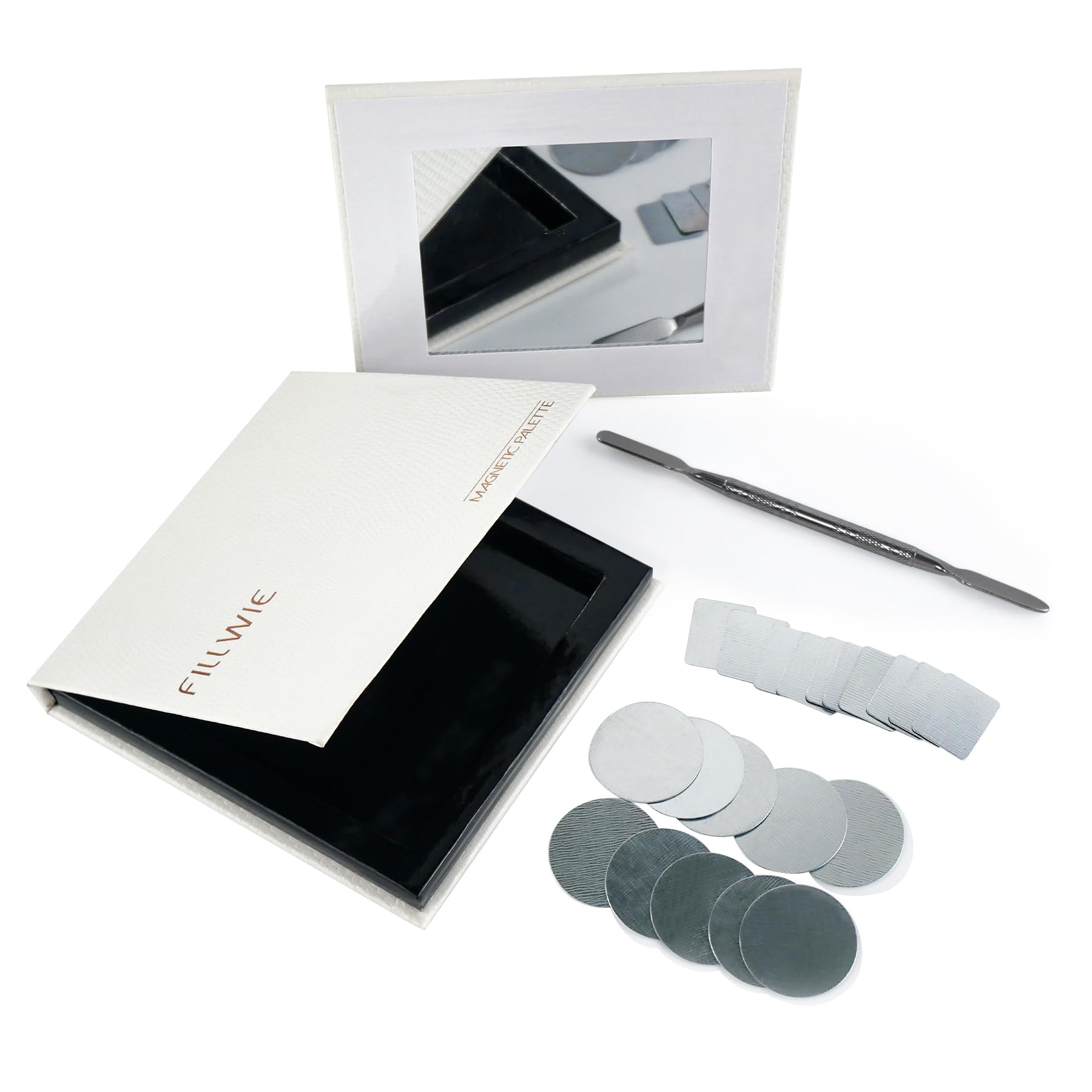 Fillwie Small Empty Magnetic Palette With Mirror, Spatula, 20 Metal Stickers, Suitable For Eyeshadow Lipstick, Blush Powder High