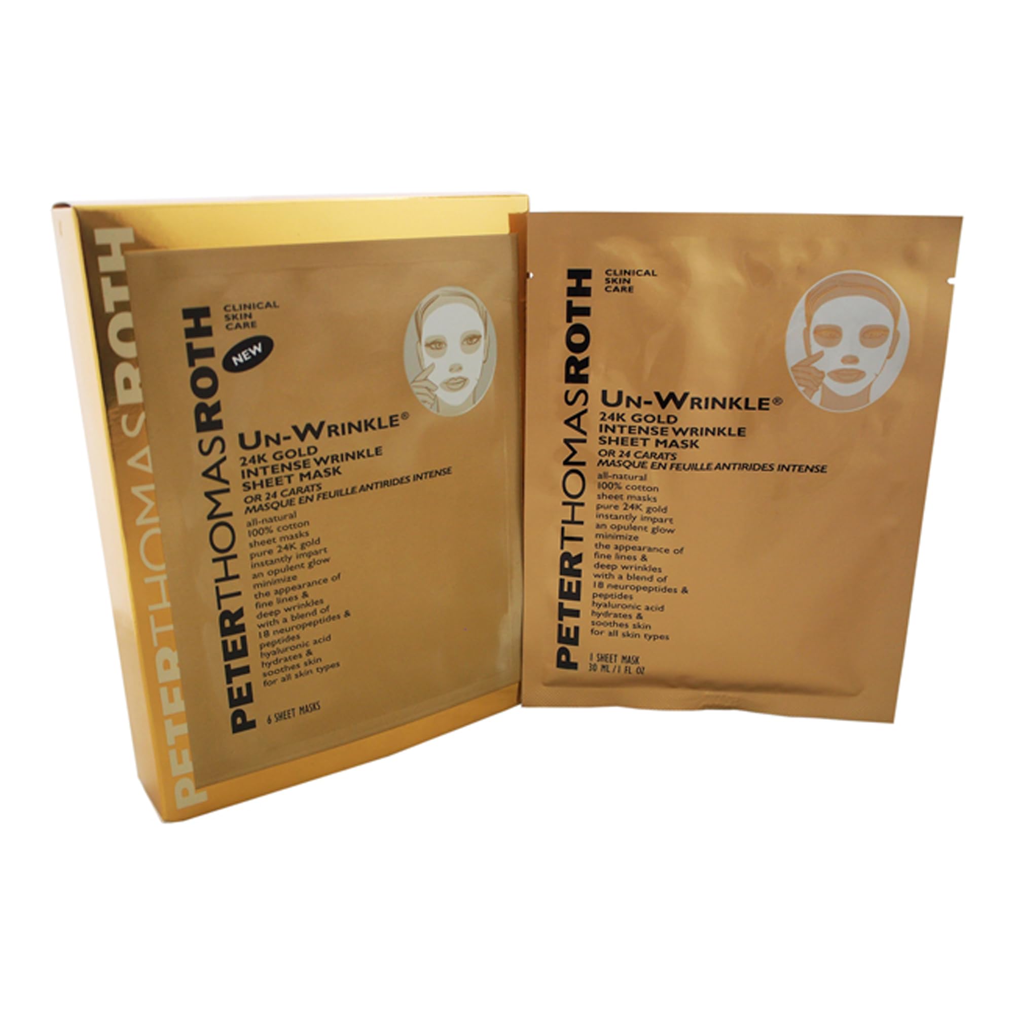 Peter Thomas Roth Un-Wrinkle 24K Gold Intense Sheet Facial Mask, 6 Count