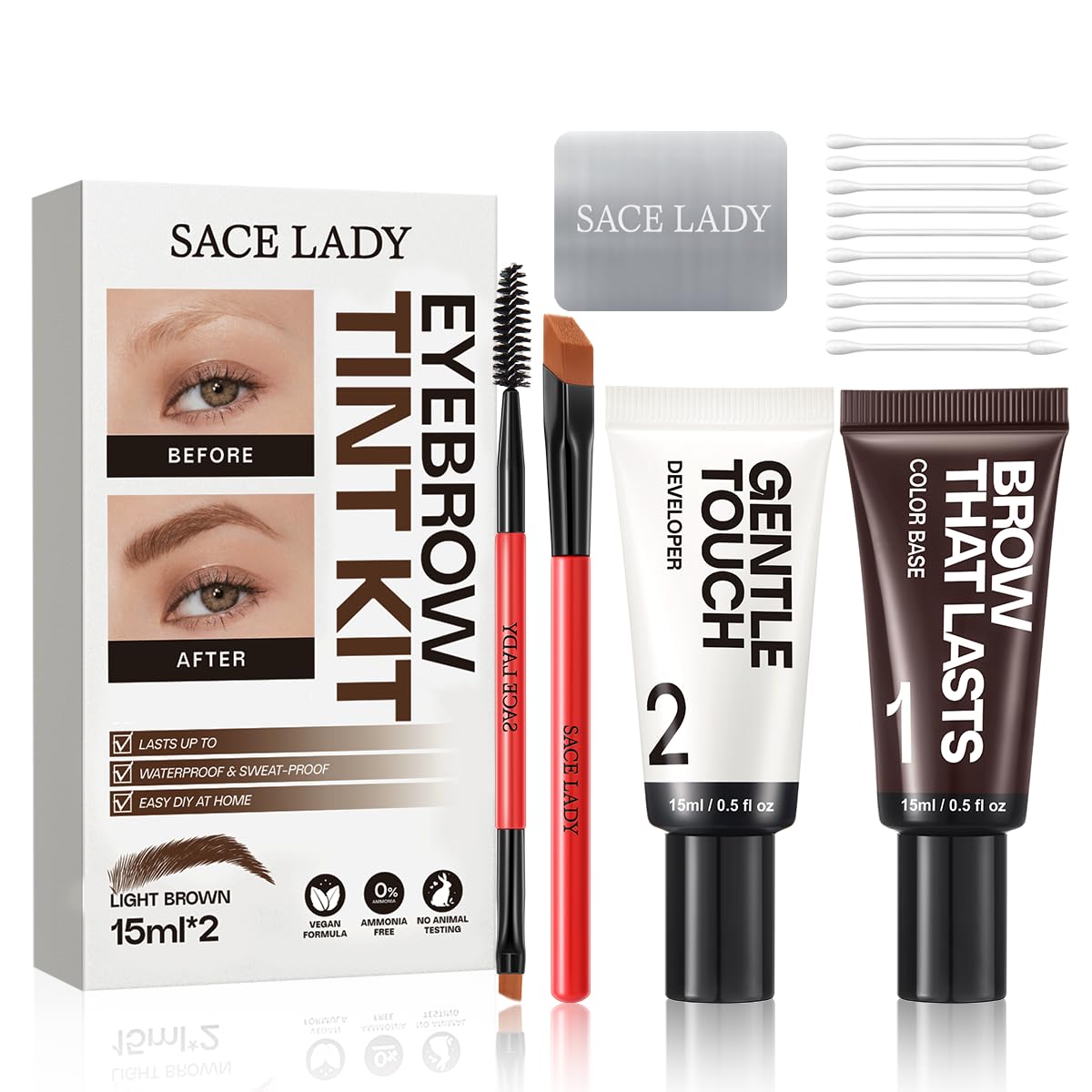SACE LADY Eyebrow Color Kit for Women, Long Last & Waterproof, LIGHT BROWN