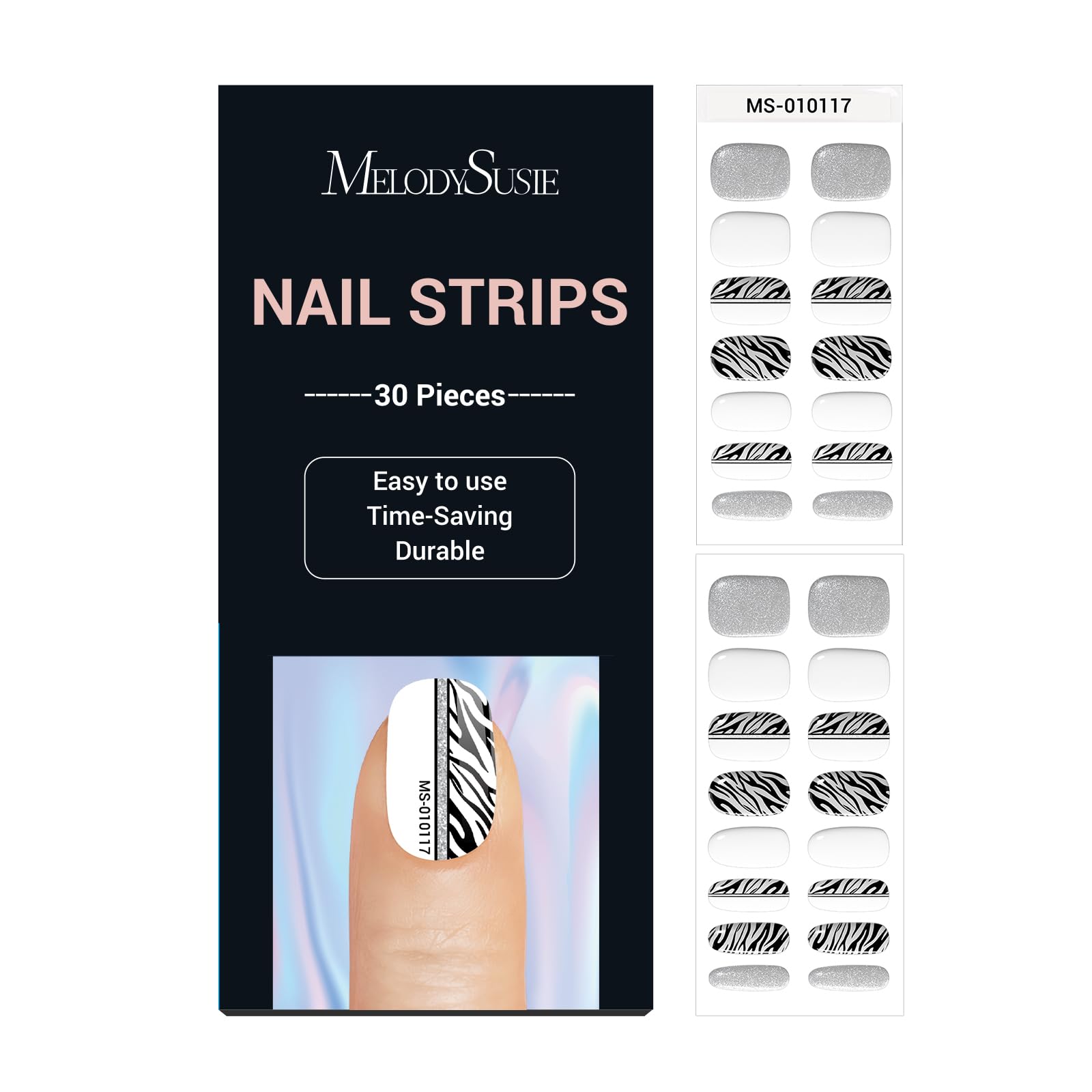 MelodySusie Semi Cured Gel Nail Strips - Works with Any Nail Lamps, Salon-Quality, Long Lasting, Easy to Apply & Remove - Includ