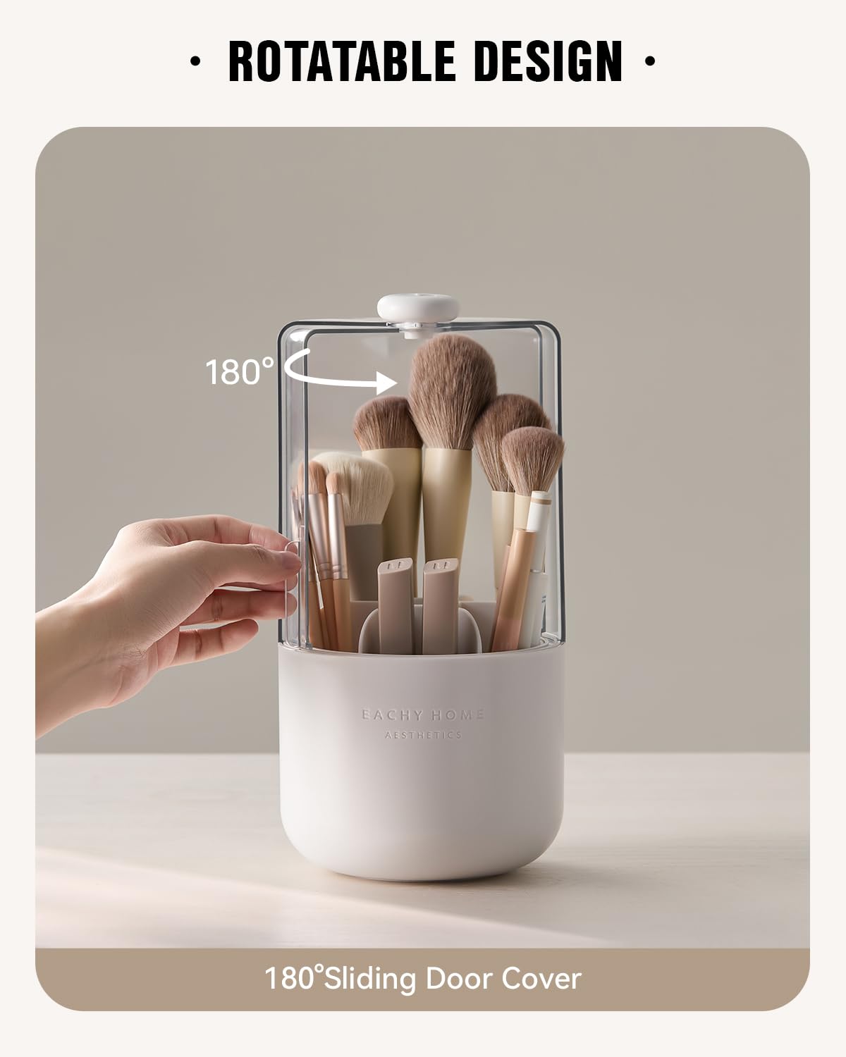 EACHY Makeup Brush Holder 360 Rotating with Dustproof Lid, Waterproof Material, 7 Compartments for Organized Storage, Stylish an