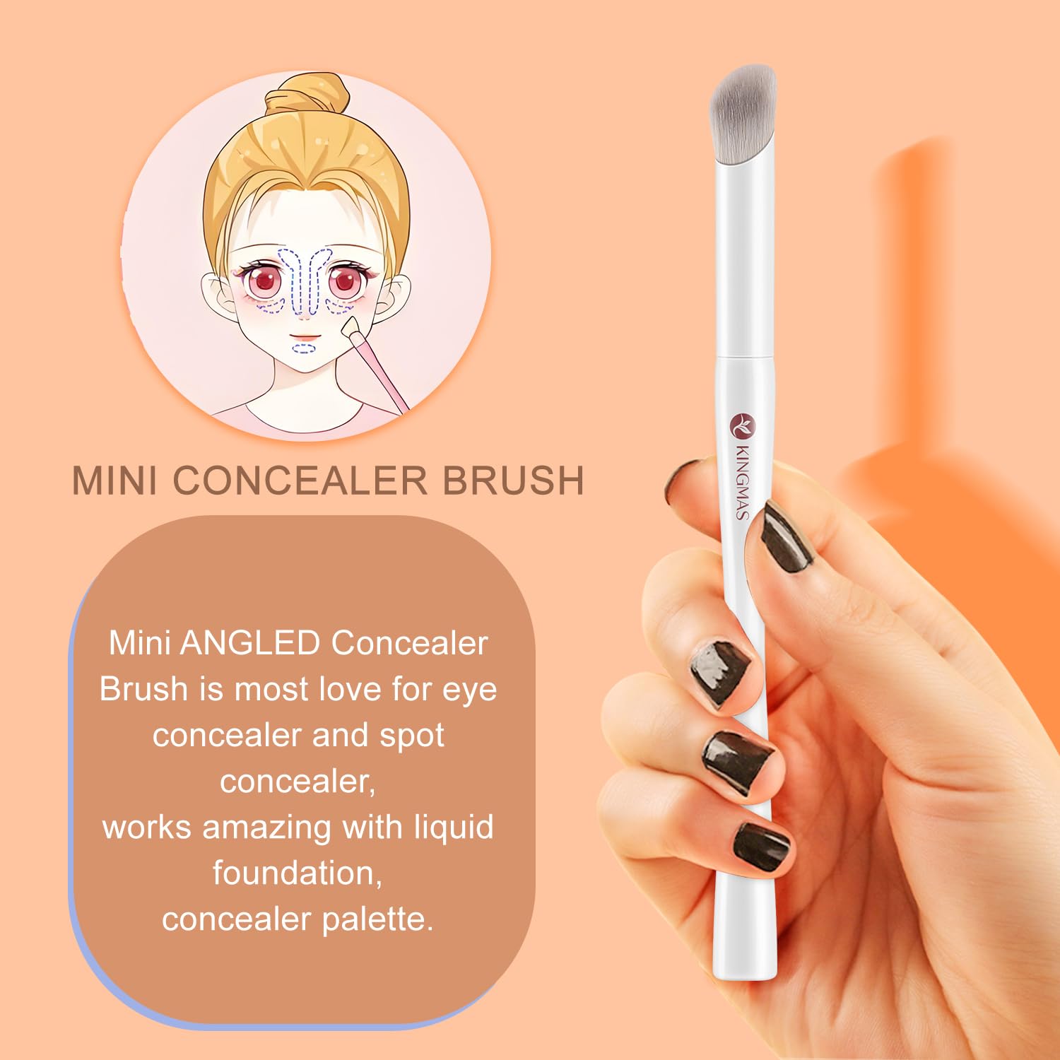 Kingmas Angled Mini Concealer Brush, Kabuki Makeup Brush Under Eye Contour Brush For Liquid, Blending, Cream, Powder, Blush Buff