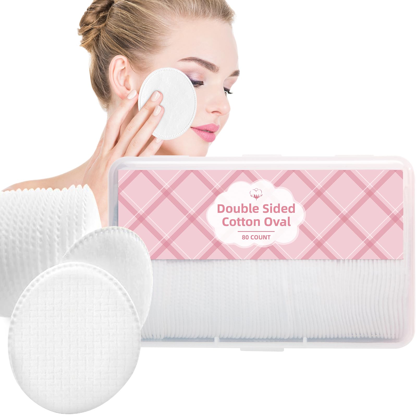 ICOTLE Large Oval Cotton Pads, 80 Count, Multi-Layer, Lint-Free, Dual-Sided, Ultra-Soft Cotton Oval Pads for Makeup Removal, Cle