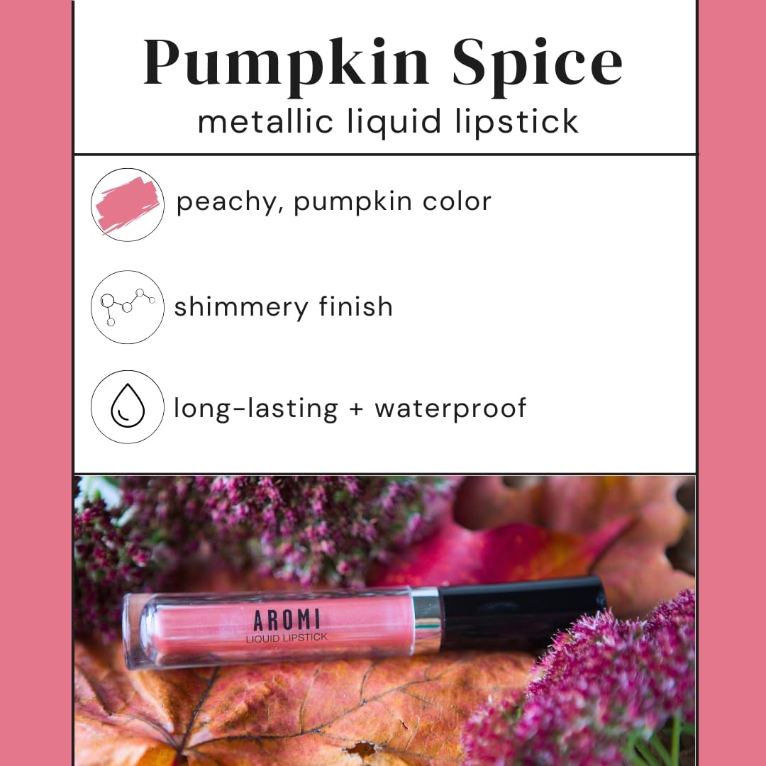 Aromi Metallic Liquid Lipstick | Rosy Peach Lip Color With Shimmery Finish, Vegan. Cruelty-Free, Long-Lasting And Smudge Proof,