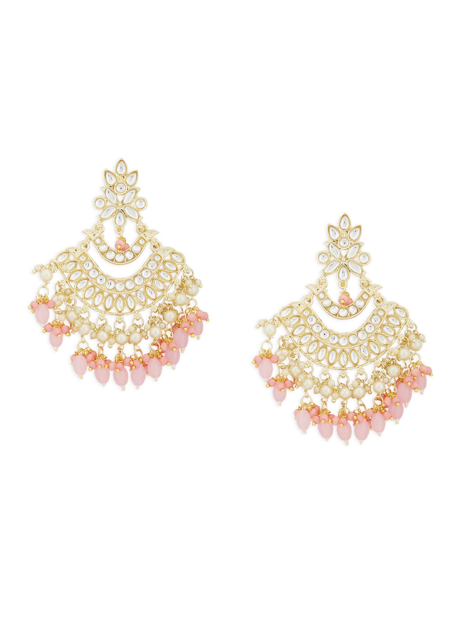 Zaveri Pearls Pink Beads Traditional Kundan Dangle Earring For WomenZpfk13555