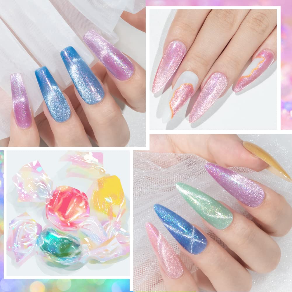 Mizhse Unicorn Cat Eye Gel Nail Polish 7Ml, Pearl Mermaid Cateye Magnetic Gel Polish Kit Pink Blue Soak Off Uv Led Diy Manicure