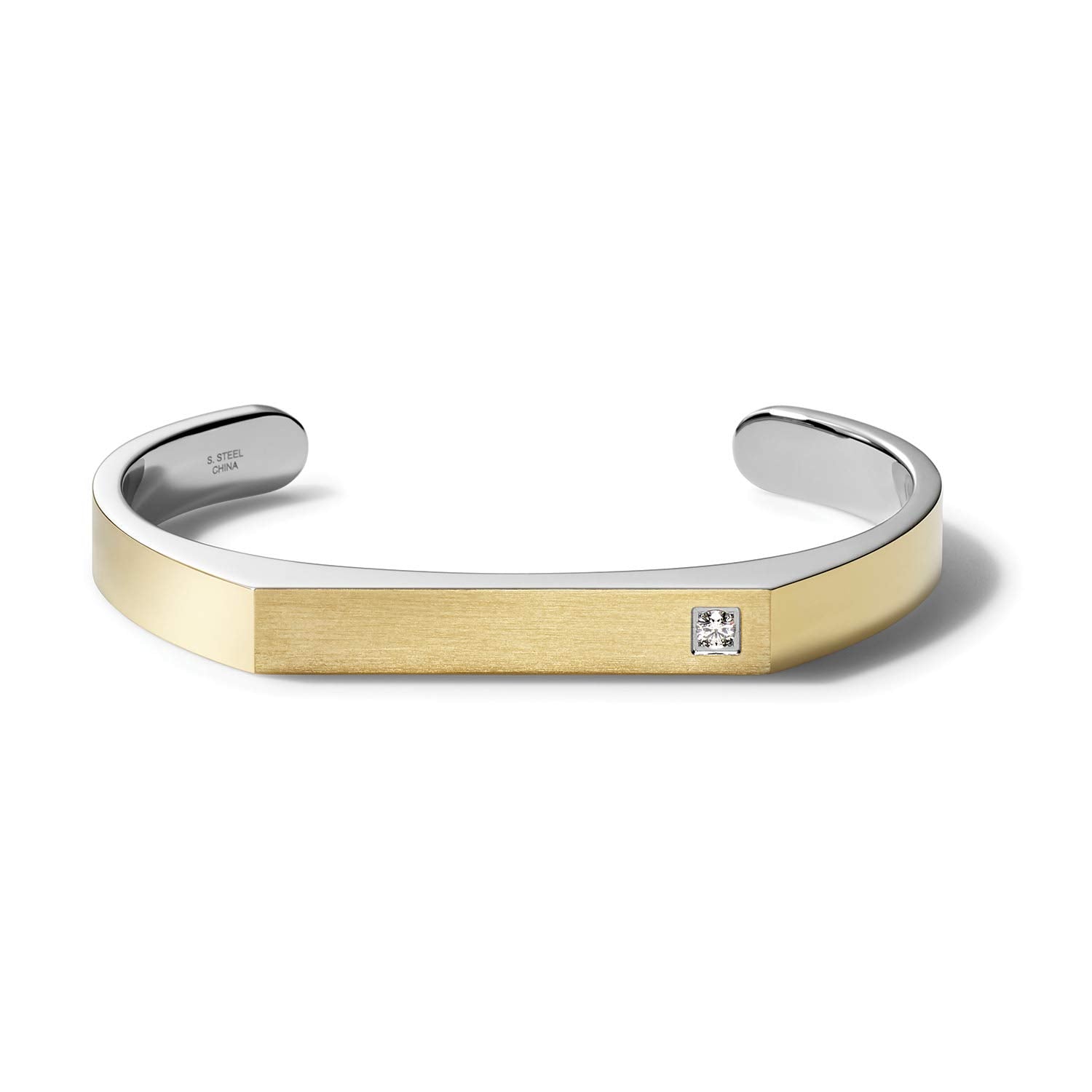 Bulova Mens Classic Small Two-Tone Stainless Steel Cuff Bracelet with Diamond Accent (Model J96B004S), Gold-Tone with Silver-Ton