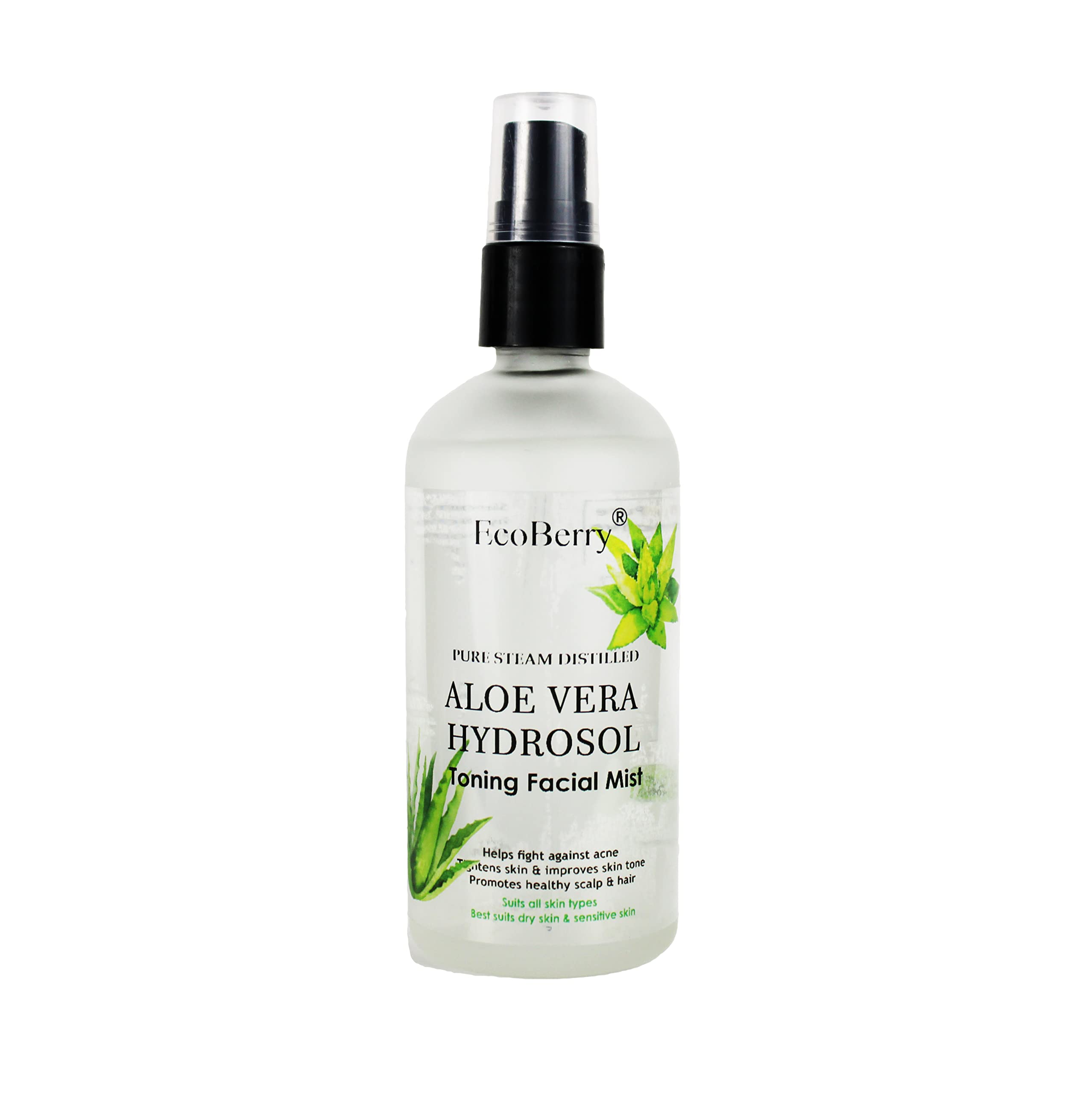 Ecoberry Pure Steam Distilled Aloe Vera Hydrosol Toning Facial Mist Soothes Skin, Sun Burn, AntiAgeing, Promotes Hair Growth, R