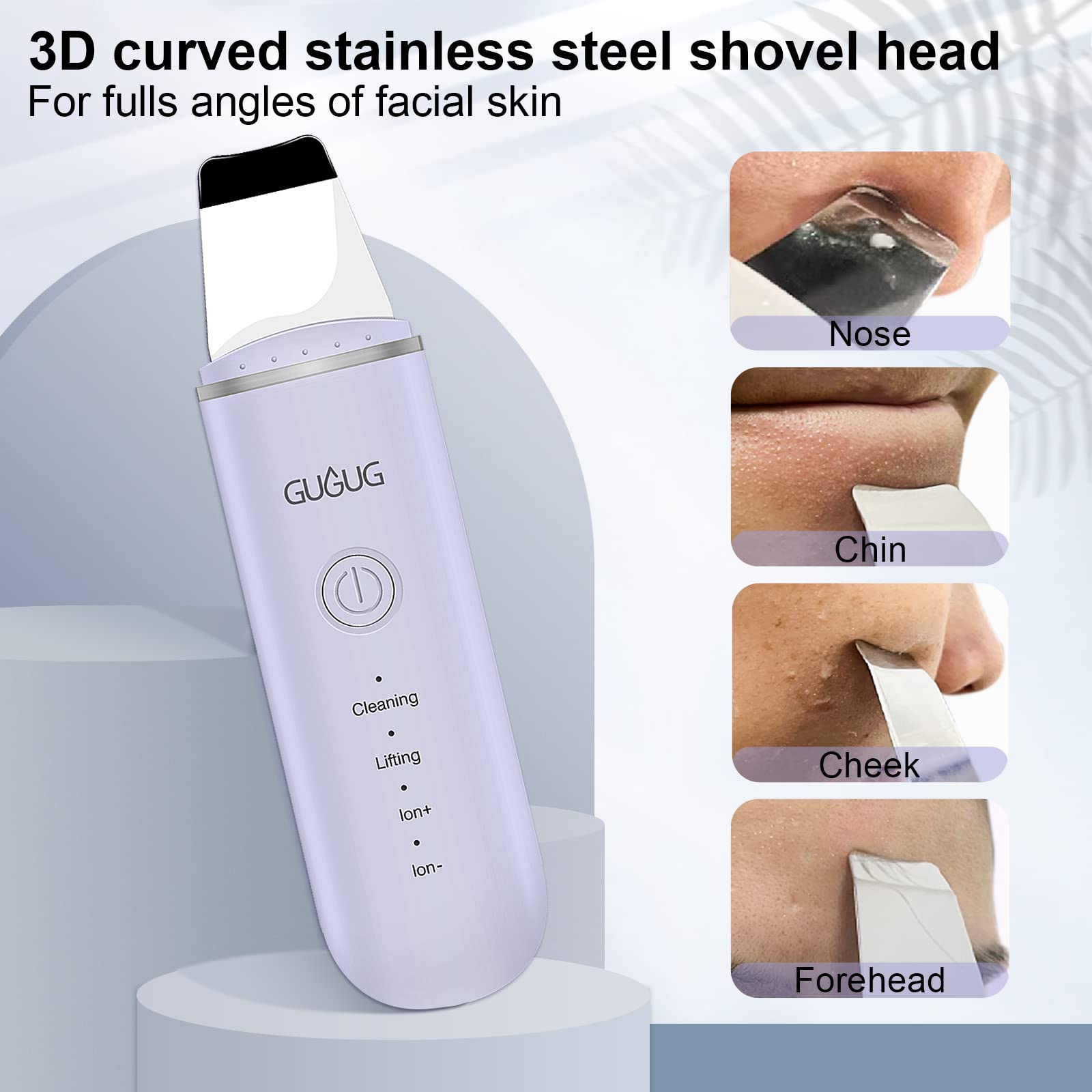 Gugug Skin Scrubber Face Spatula, Skin Spatula Pore Cleaner Blackhead Remover Tools For Facial Deep Cleansing-4 Modes, Purple