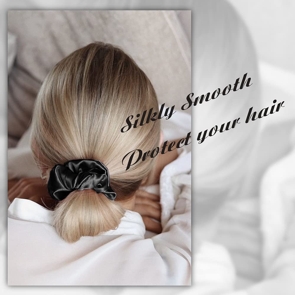 Olesilk 3 Count, 100% Mulberry Silk Scrunchies For Women, Silk Hair Ties For Curly Hair, Pink, Black, Navy, 19Mm, 6A Grade, Hair