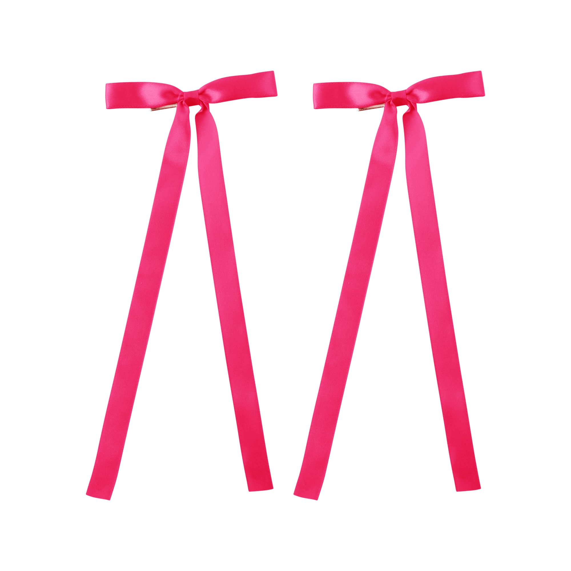 2PCS Silky Satin Hair Bows Hair Clip Ribbon Accessories Ponytail Holder Hair Bow for Women Girls Teens (Hot Pink)