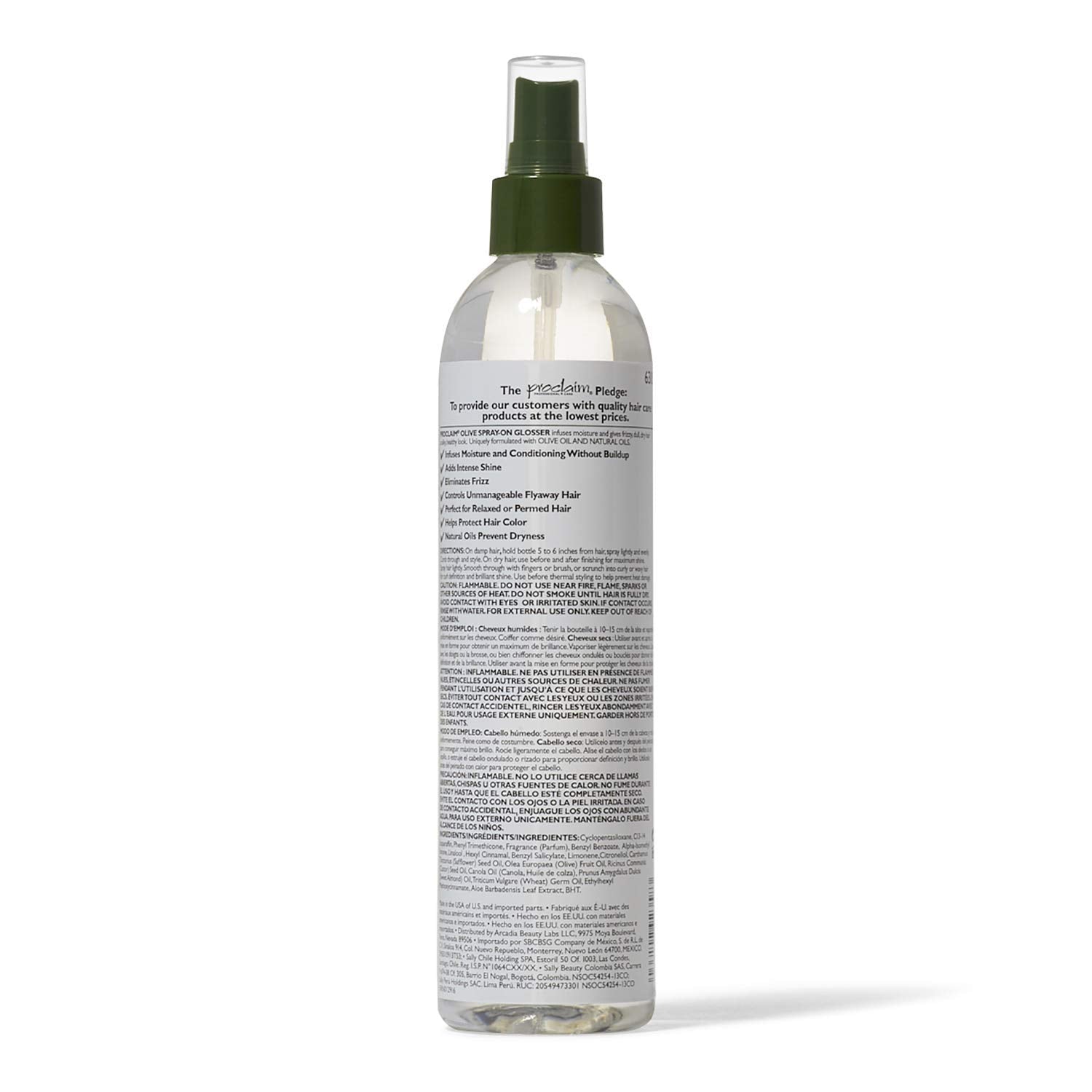 Proclaim Olive Spray On Glosser, Detangling, Smoothing, Anti-frizz, Relaxed or Permed Hair, Paraben free, Sulfate Free, Enhances