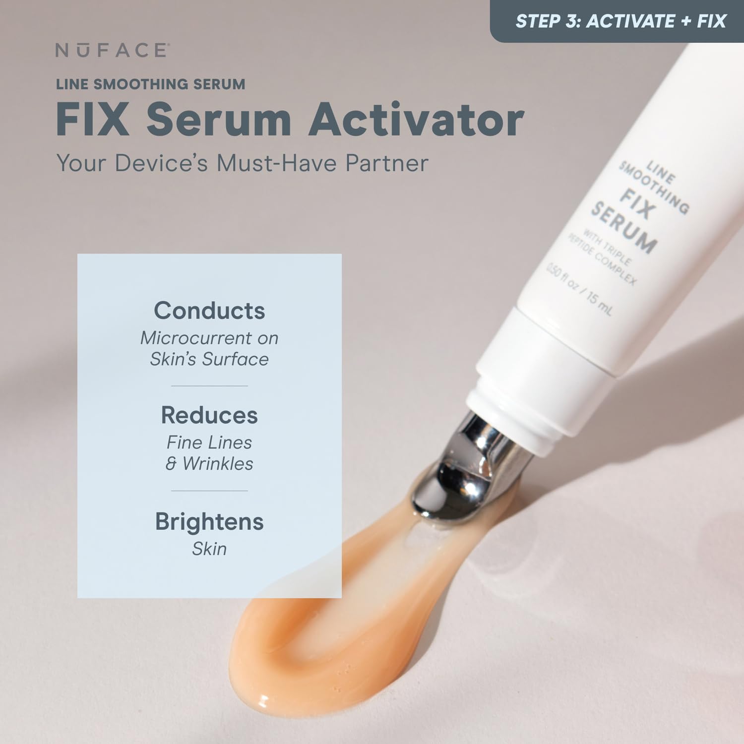NuFACE FIX Serum - Line Smoothing Conductive Serum for Microcurrent with Triple Peptide, Hyaluronic Acid & IonPlex to Hydrate, B