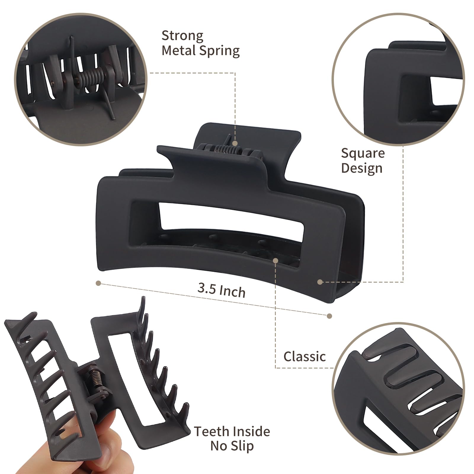 Sisiaipu 3.5 Inch Hair Clips - 12 Pcs Square Jaw Clips For Thick And Thin Hair, Rectangular Hair Accessories For Women And Girls