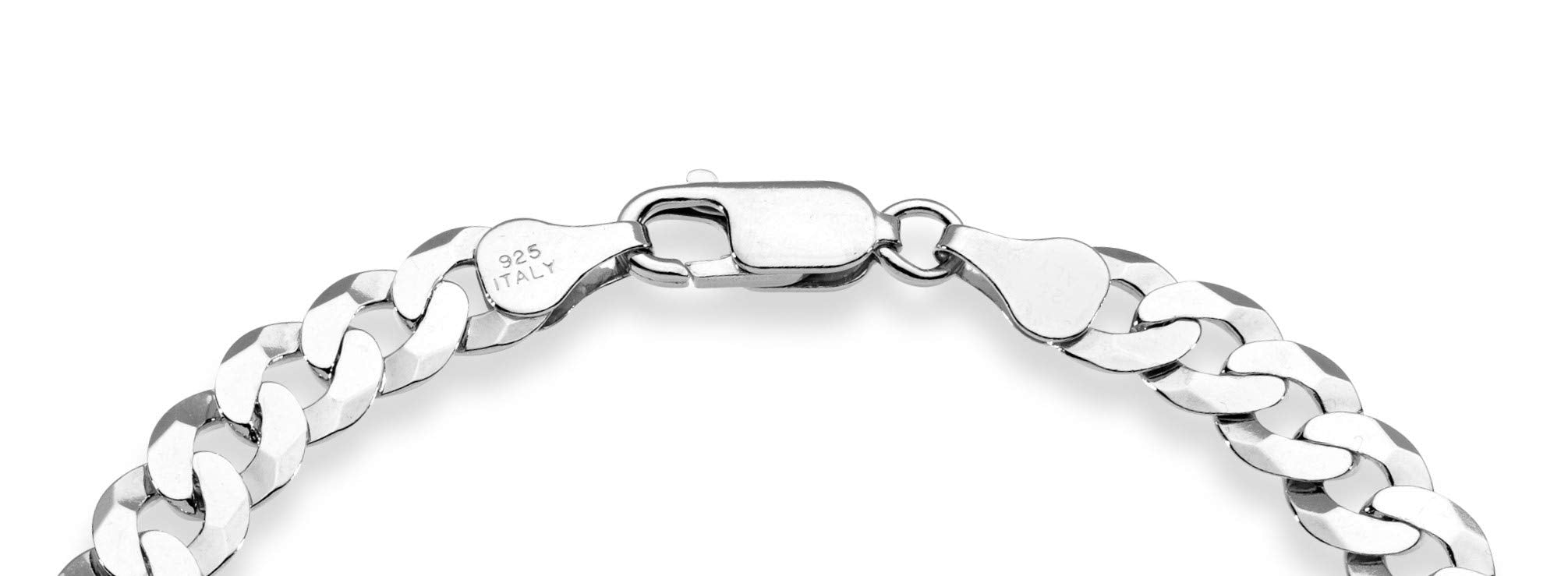 Miabella 925 Sterling Silver Italian 7mm Solid Diamond-Cut Cuban Link Curb Chain Bracelet for Men Women, Made in Italy (8 Inches