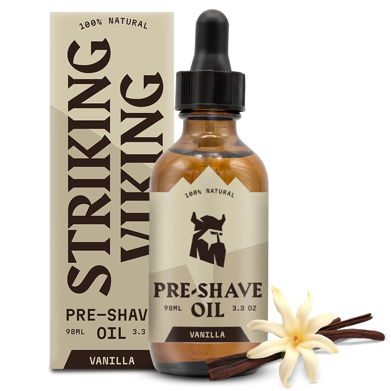 Striking Viking Pre-Shave Oil for Men - Face Shaving Oil with Vanilla Scent - 3.3 Oz - Smooth Glide & Protection for Safety Razo
