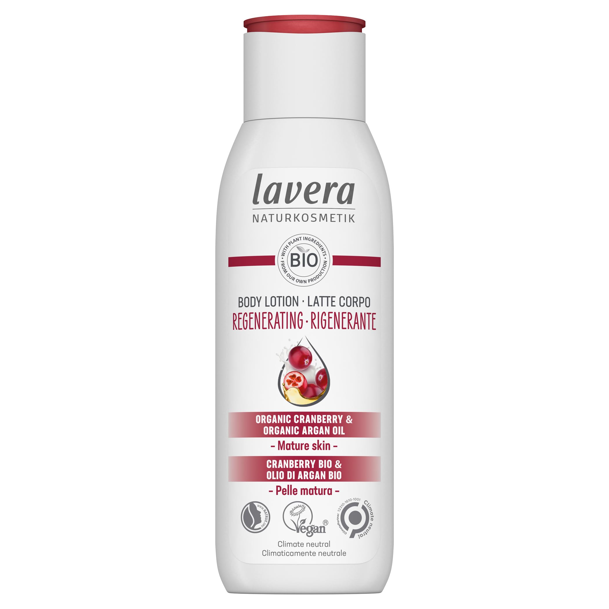 lavera Body Milk Regenerating - Body lotion with organic cranberry & organic argan oil - Firming care for mature skin - PETA cer