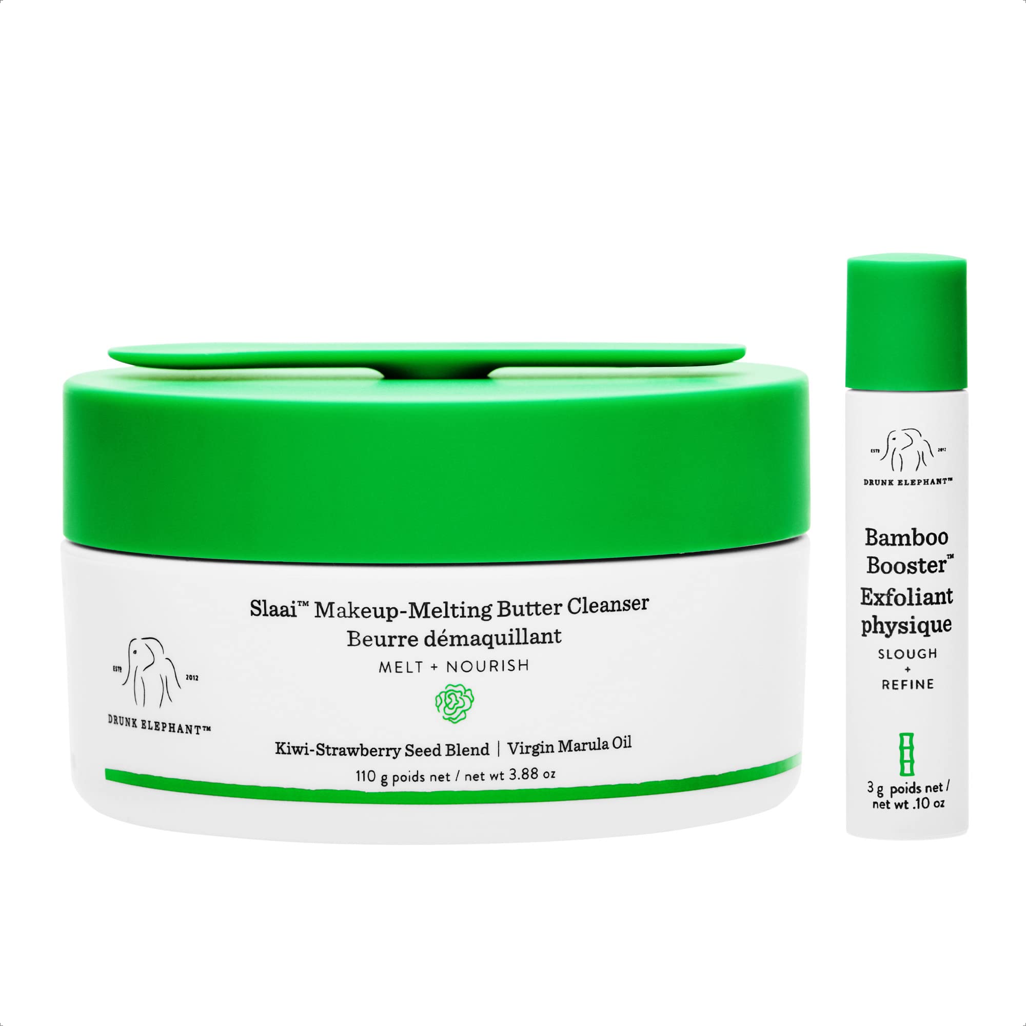 Drunk Elephant Slaai Makeup-Melting Butter Cleanser And Bamboo Booster. Innovative Makeup Removing Cleansing Balm That Melts Awa