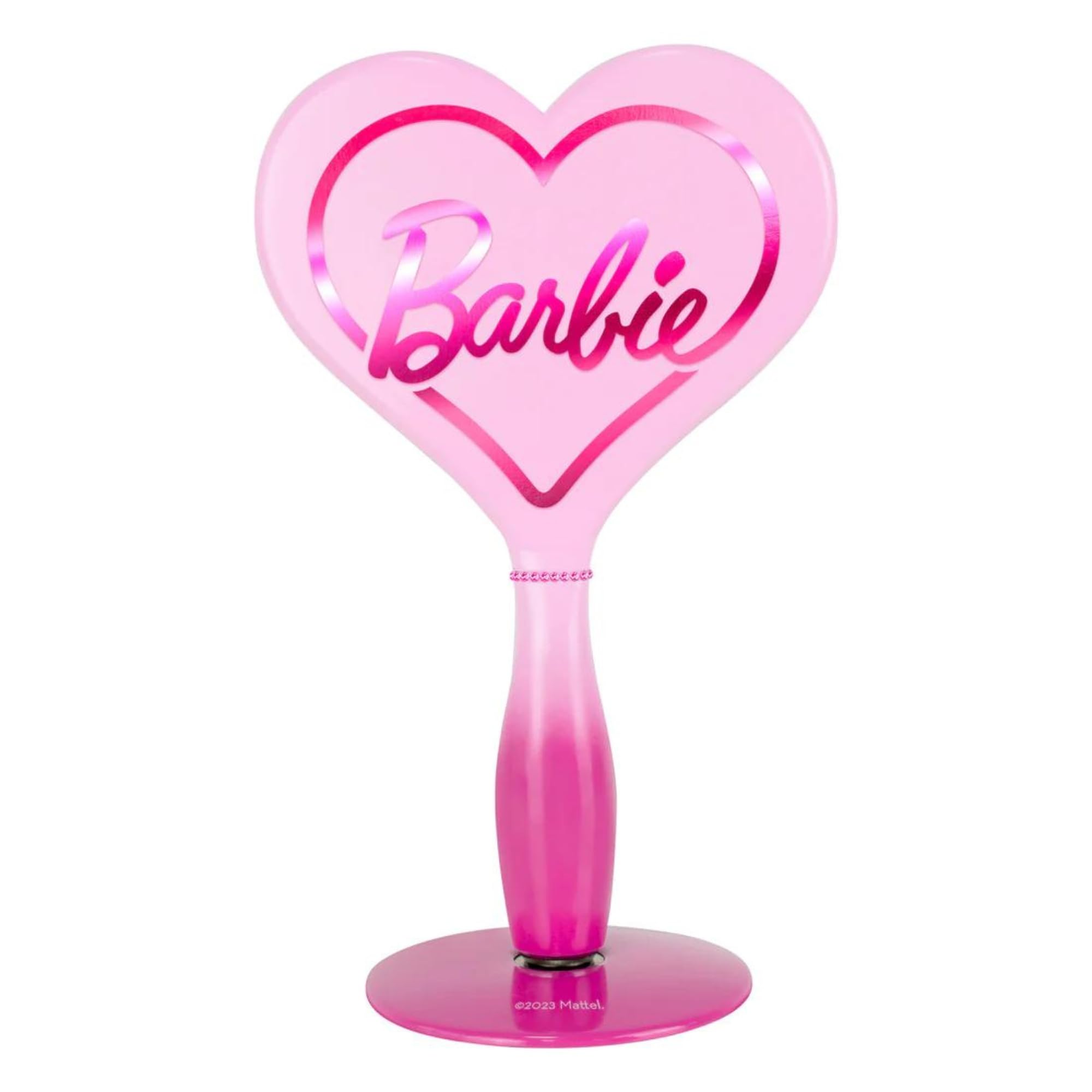 Impressions Vanity Barbie Led Handheld Makeup Mirror With Standing Base, Portable Travel Hand Held Mirror With Heart Shaped Ligh
