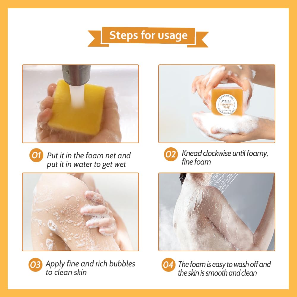 Liyalan Turmeric Soap Bar For Face & Body-Tumeric Soap,Acne, Dark Spots, Hyperpigmentation, Smooth Skin,Cleansing Natural Handma