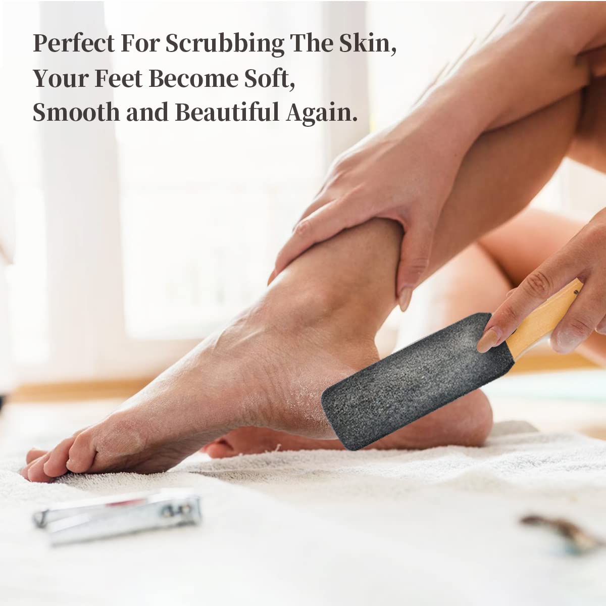 Pumice Stone Foot File (2-Pack), Wooden Handle Foot Scrubber & Callus Remover For Dry, Rough Skin And Corns Pedicure Foot Scrubb