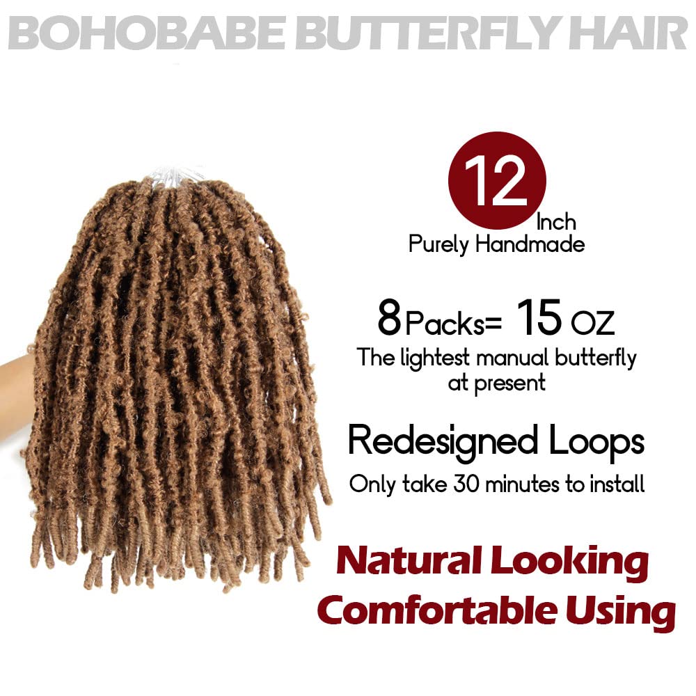 8 Packs Light Weight Butterfly Locs Crochet Hair 12 Inch Butterfly Faux Locs Crochet Hair Distressed Butterfly Locs, 27#