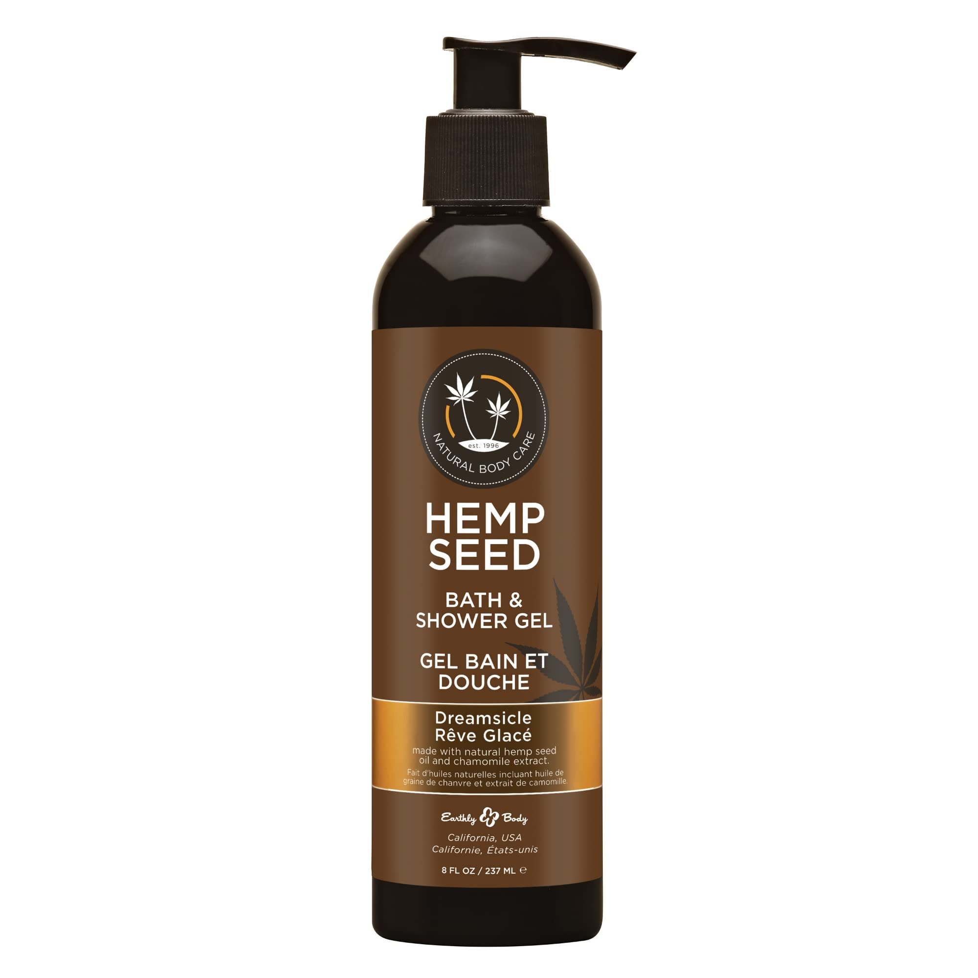Earthly Body Hemp Seed Bath & Shower Gel, Dreamsicle Scent - 8 Oz - Moisturizing Formula With Hemp Seed Oil, Chamomile & Hydroly