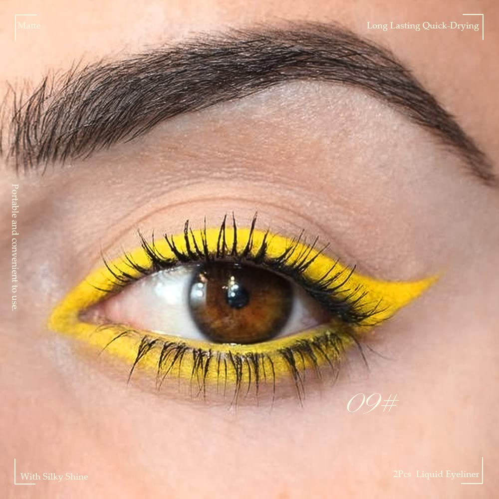 Evpct 2Pcs Orange Yellow Liquid Eyeliner Set Waterproof Neon Orange Yellow Eye Liners Liquid For Women Stamps Shapes For Eyes De