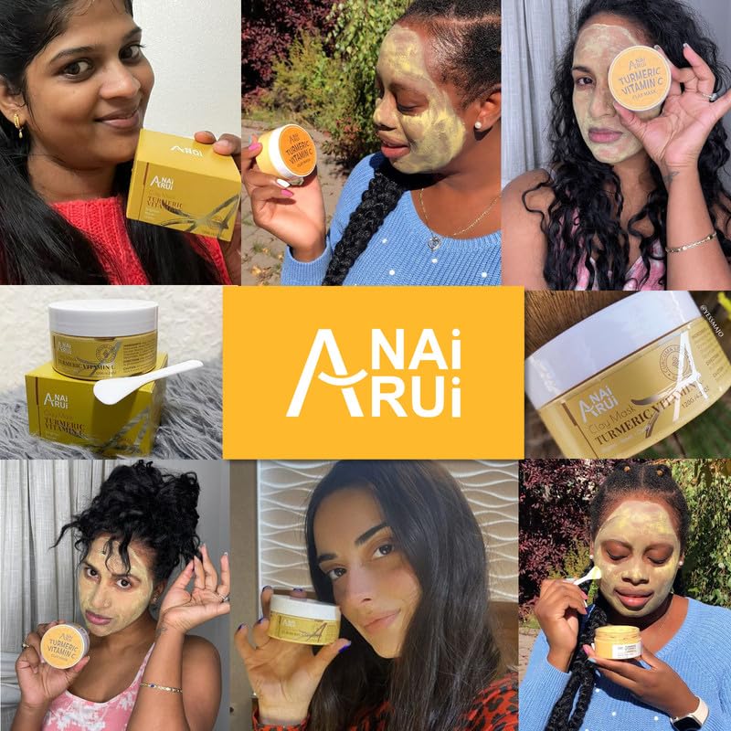 ANAIRUI Turmeric Vitamin C Clay Mask for Dark Spots, Vitamin C Clay Facial Mask for Blackheads, Pores, Wrinkles, Fine Lines, Hyd
