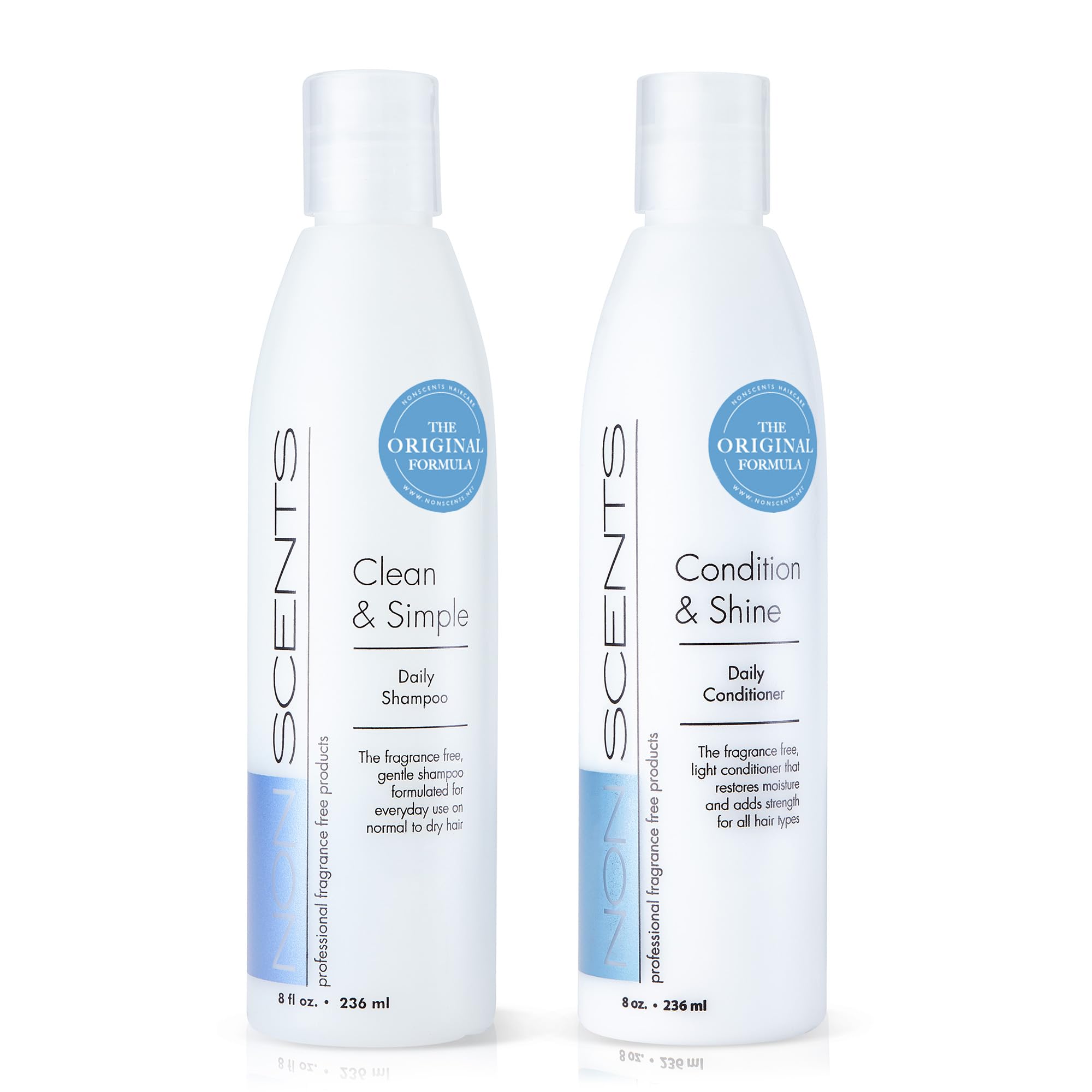 Nonscents Original Formula Fragrance Free Shampoo and Conditioner Set, Hydrating Shampoo for Dry Hair, Moisturizing and Unscente