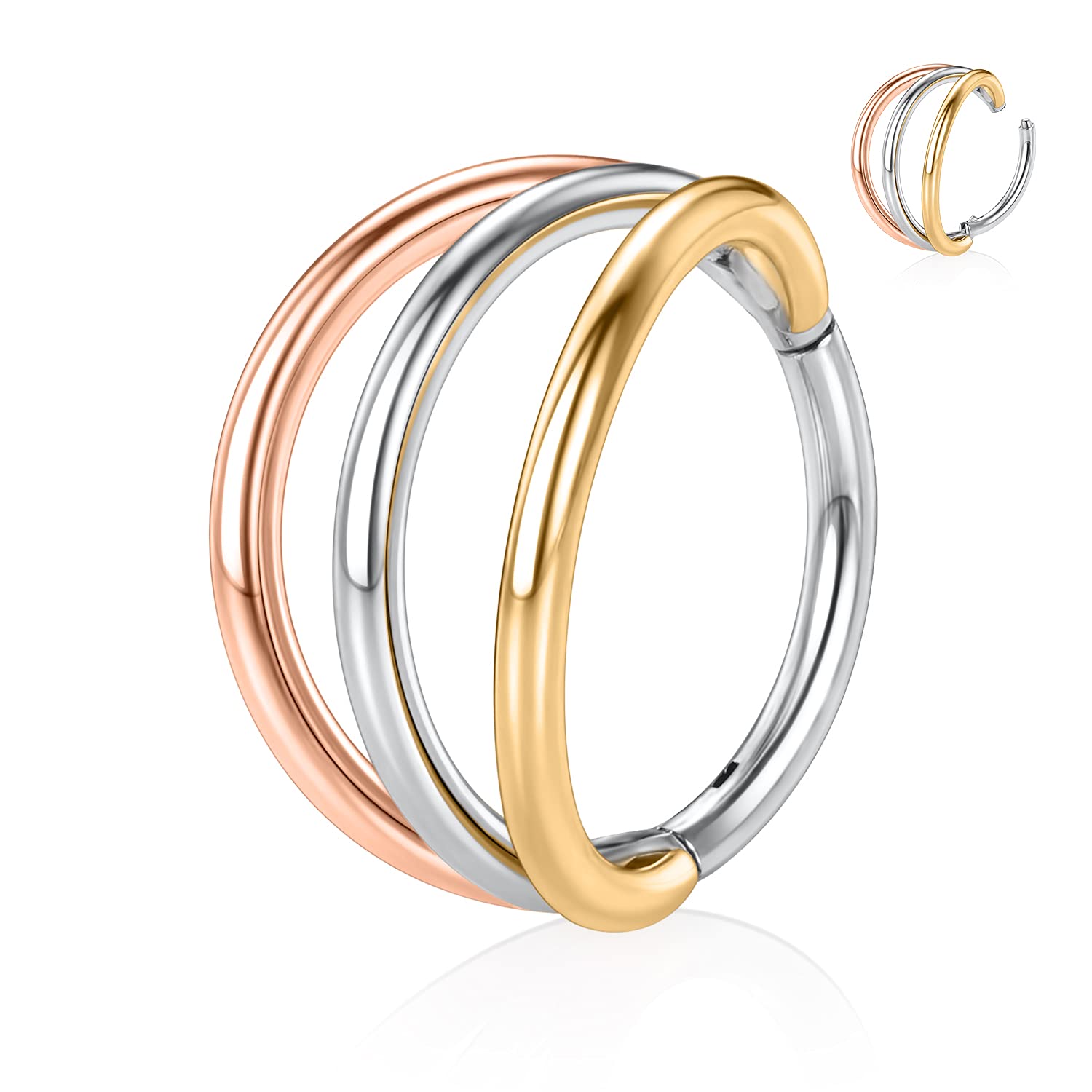 PEAKLINK 18G Triple Open Stacked Cartilage Earrings Hoop Conch Helix Piercing Surgical Steel Septum Nose Rings 10mm Tragus Lobe 