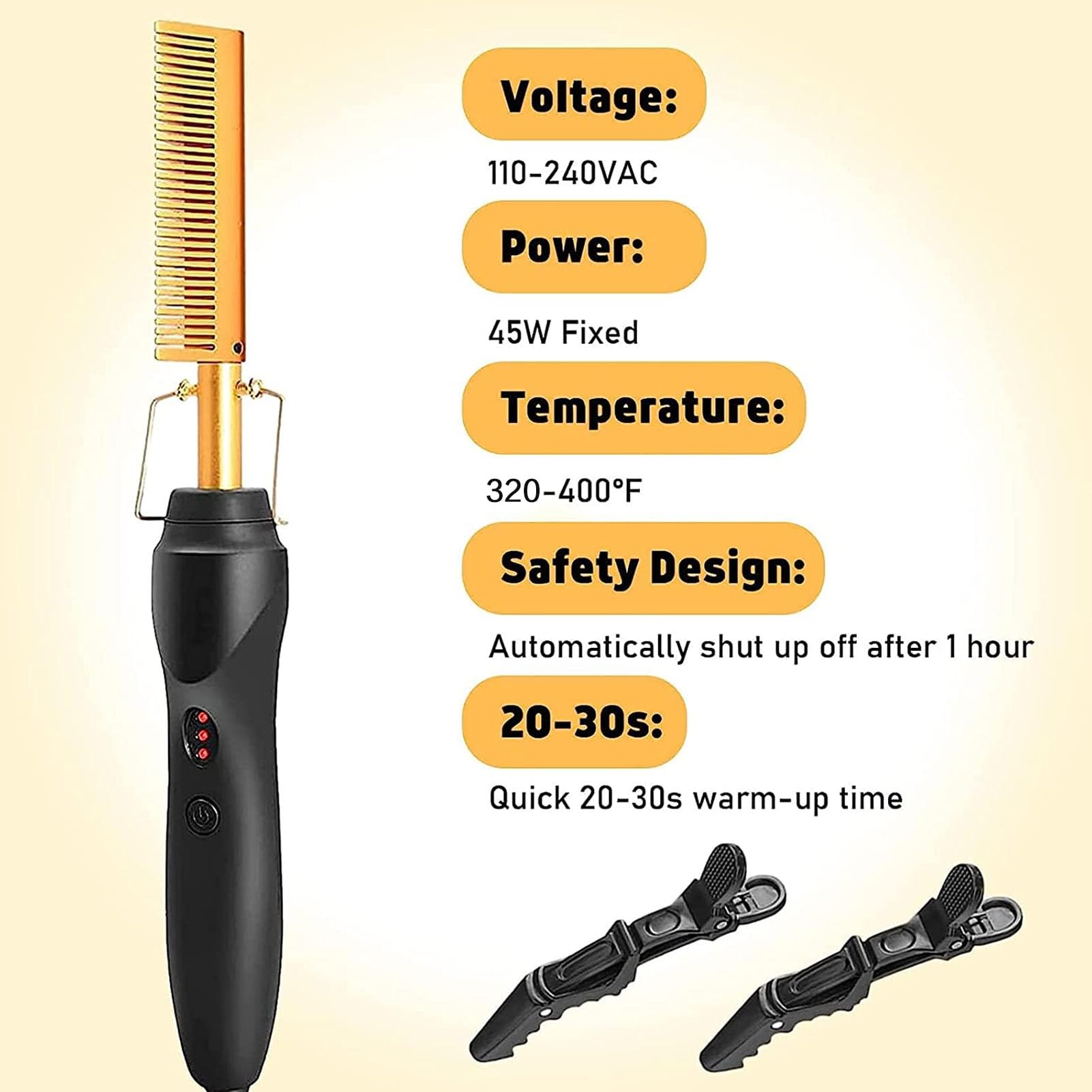 Goiple Electric Hot Comb Hair Straightener, Deluxe Electrical Straightening Comb Curling Iron for Natural Black Hair Wigs Pressi