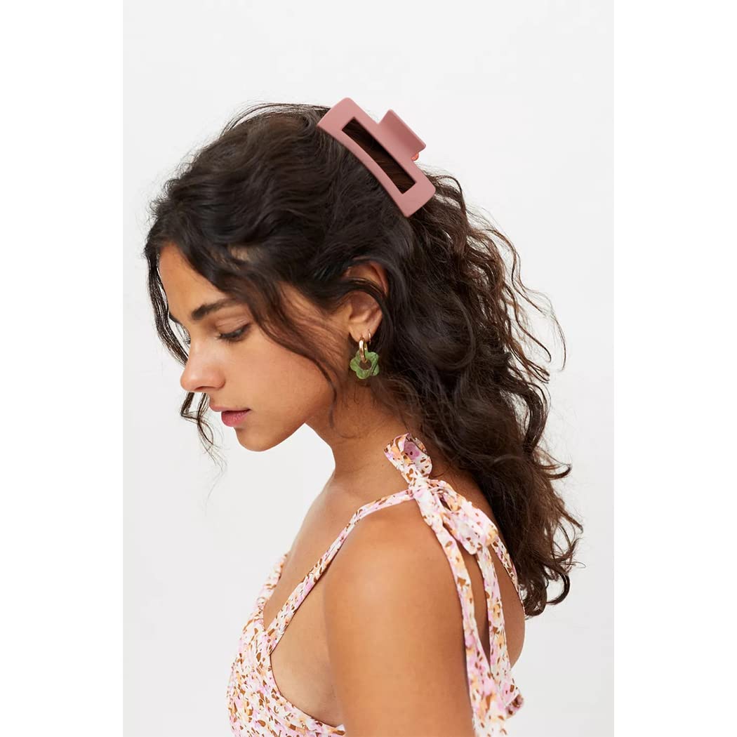 Canitor Pink Hair Clips Set For Women - 4Pcs Matte Rectangular Claw Barrettes, Non-Slip Large Clips For Thick Hair, French Desig