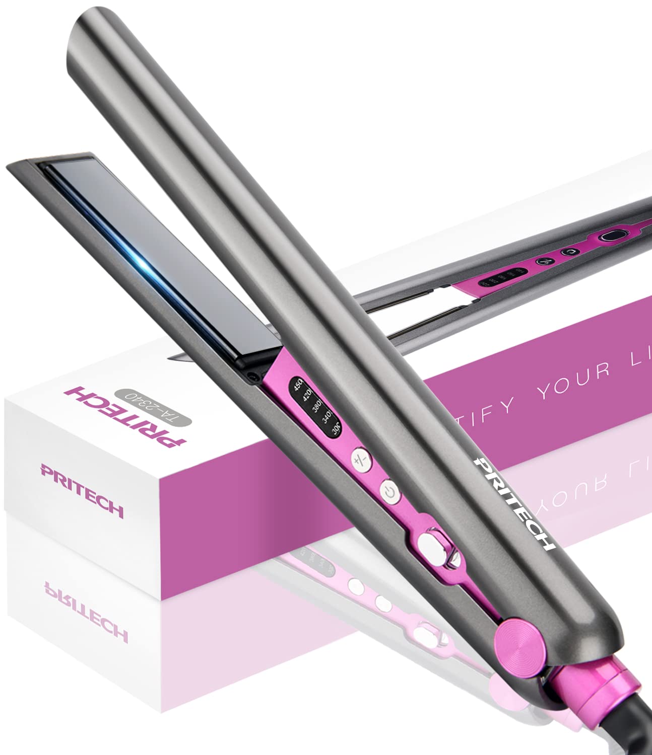 Hair Straightener and Curling Iron 2 in 1 Flat Iron Hair Straightener Ceramic Extra-Long Plates Straightener and Curler Auto Shu