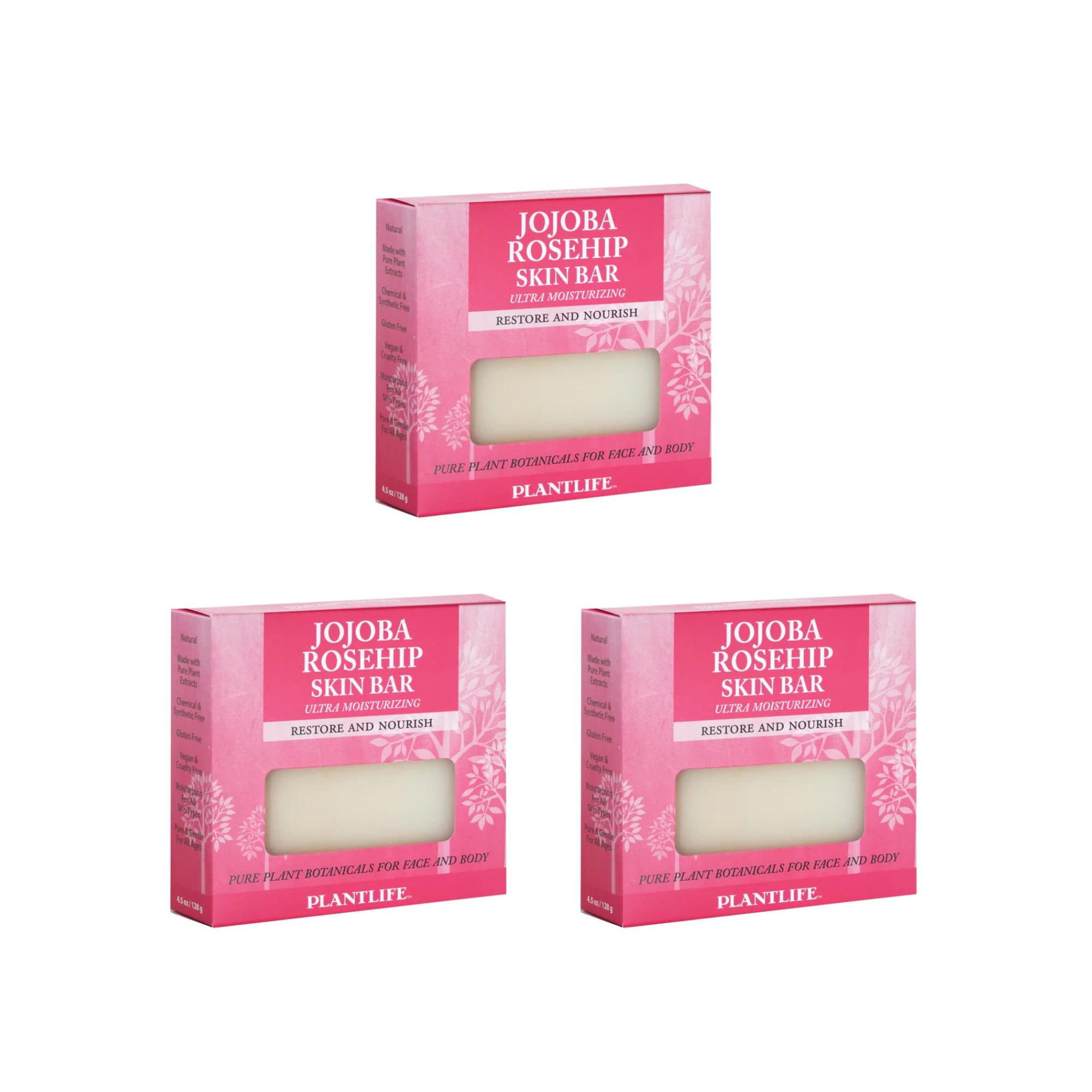Plantlife Jojoba Rosehip 3-Pack Bar Soap - Moisturizing and Soothing Soap for Your Skin - Hand Crafted Using Plant-Based Ingredi