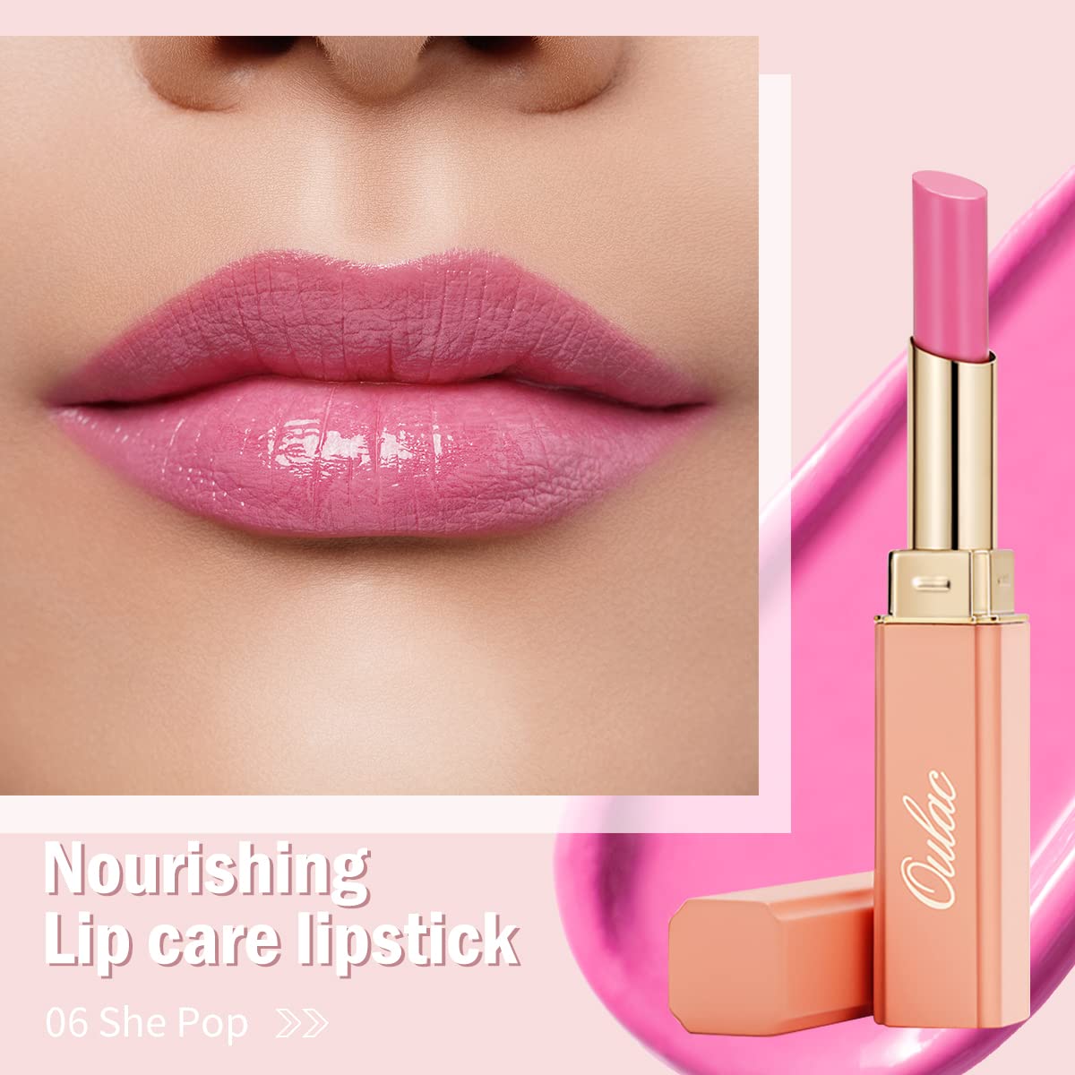 Oulac Pink Lipstick Moisturizing Shine Lipstick - Moisturizing Lip Stick Glossy Tinted Lip Balm, Sheer Shine Juicy Finish, Light
