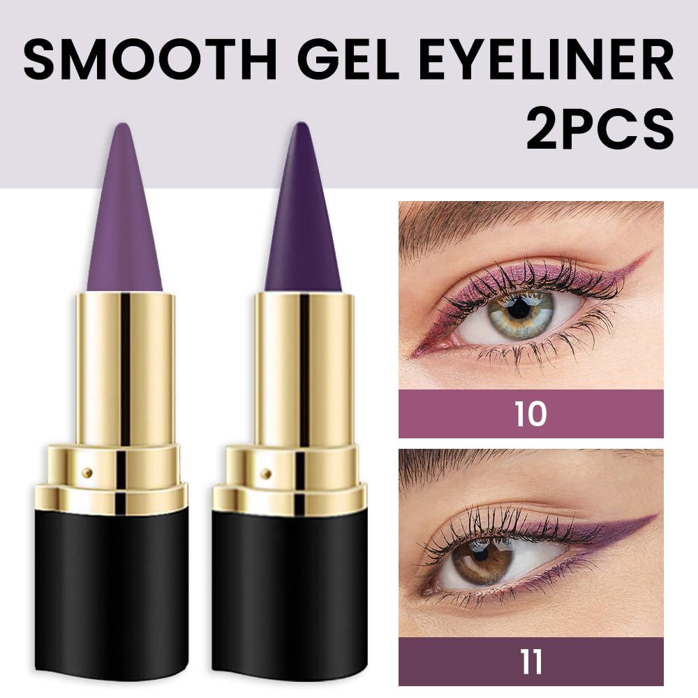 Kaely 2Pcs Light Dark Purple Gel Eyeliner Pencils Set,Waterproof Color Colored Eye Liner Crayon,Cat Eye Stencil Gothic Halloween