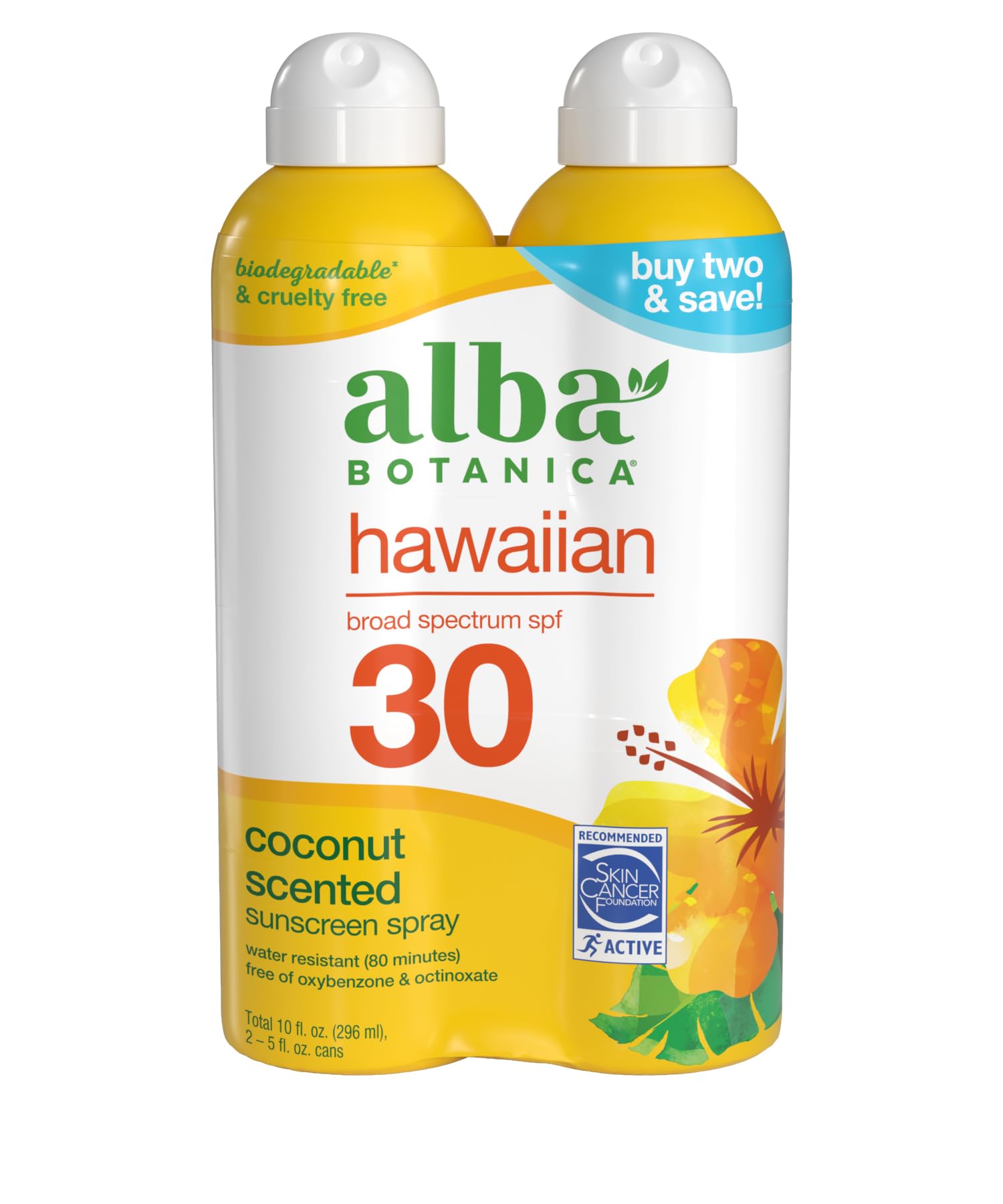 Alba Botanica Hawaiian Coconut Sunscreen, Spray Broad Spectrum Spf 30 Sunscreen, Water Resistant And Biodegradable 5 Fl Oz Bottl