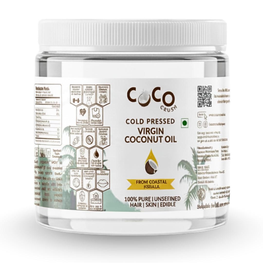 Coco Crush Virgin Cold Pressed Coconut Oil In Jar | 100% Pure & Natural | For Hair & Skin Moisturising | Nourishing After Bath B