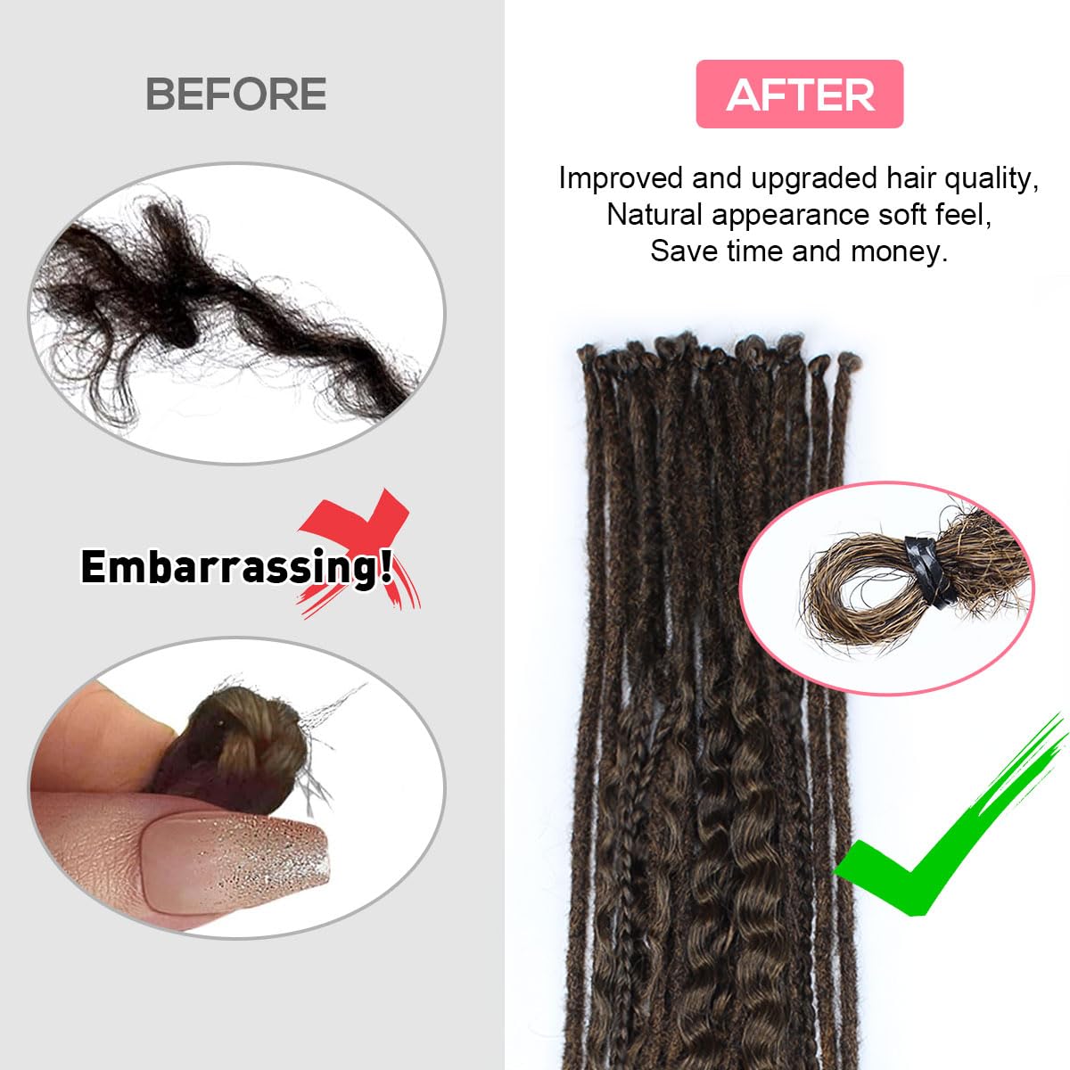 Kraler 24 Inch Mixed Se Dreadlock Extensions Sets, 3 In 1 20 Strands Synthetic Single Ended Dreads Extensions, Ombre Brown Hippi