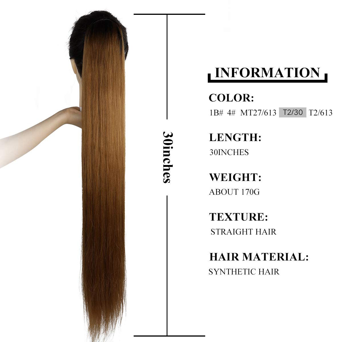 Fashion Icon Long Straight Drawstring Ponytail 30 Inch Synthetic Clip In Ponytail Extension For Women (T2/30#