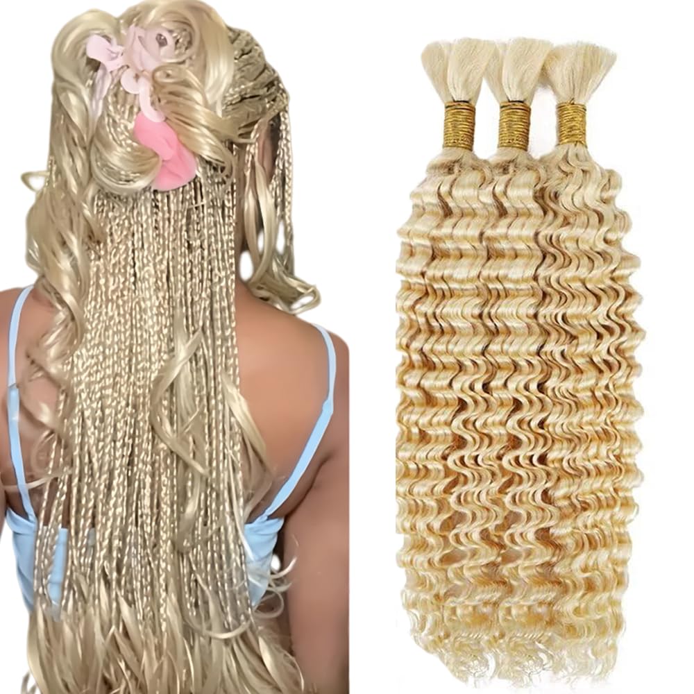 Blonde Human Braiding Hair for Boho Braids 28 28 28 Inch Human Hair Weave Deep Curly Bulk 3 Bundle Unprocessed Brazilian Virgin 