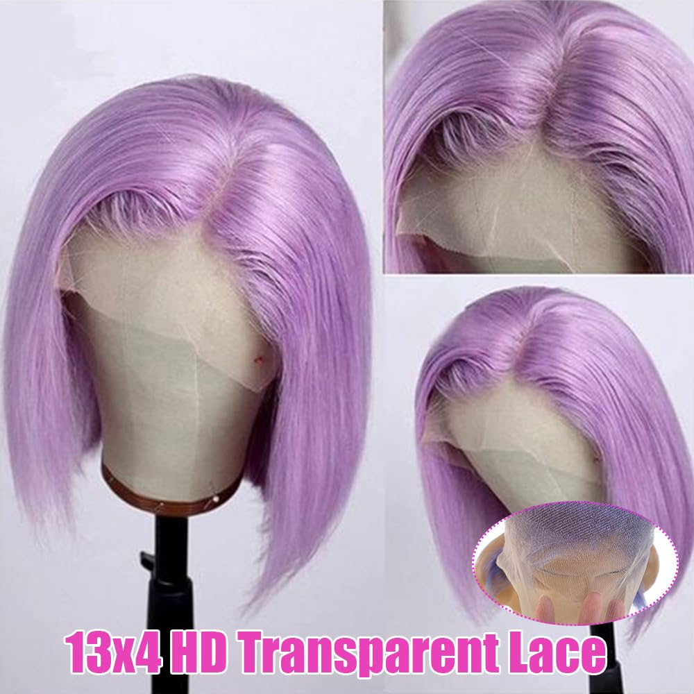 Wear And Go Glueless Bob Wig Human Hair 13X4 Hd Lilac Lace Frontal Wigs Remy Human Hair 150% Density Purple Lace Frotal Bob Wigs