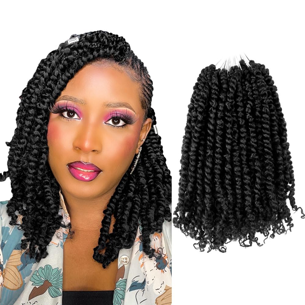 The BOHOBABE Crochet Passion Twist Hair Pretwisted 12 Inch Short Pre-looped Passion Twist Crochet Braiding Hair 8 Packs(1B)
