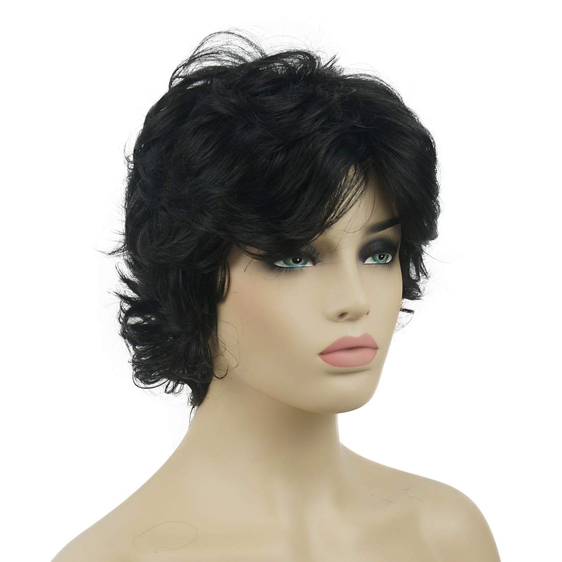 Lydell Women'S Short Curly Wavy Wig Synthetic Hair Full Wig 6 Inches (Darkest Brown)