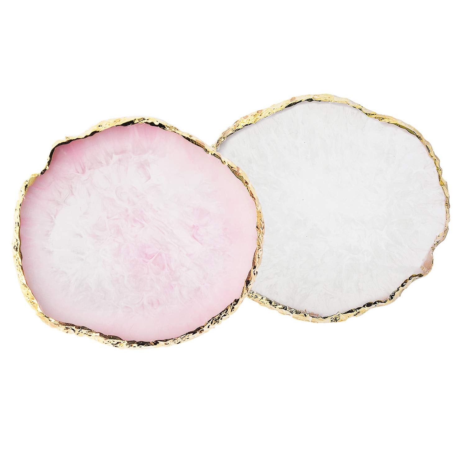 JASSINS Resin Nail Art Palette,Nail Art Painting Mixed Color Palette Gold Edge Nail Gel Color Makeup Display Board (Pink+White)
