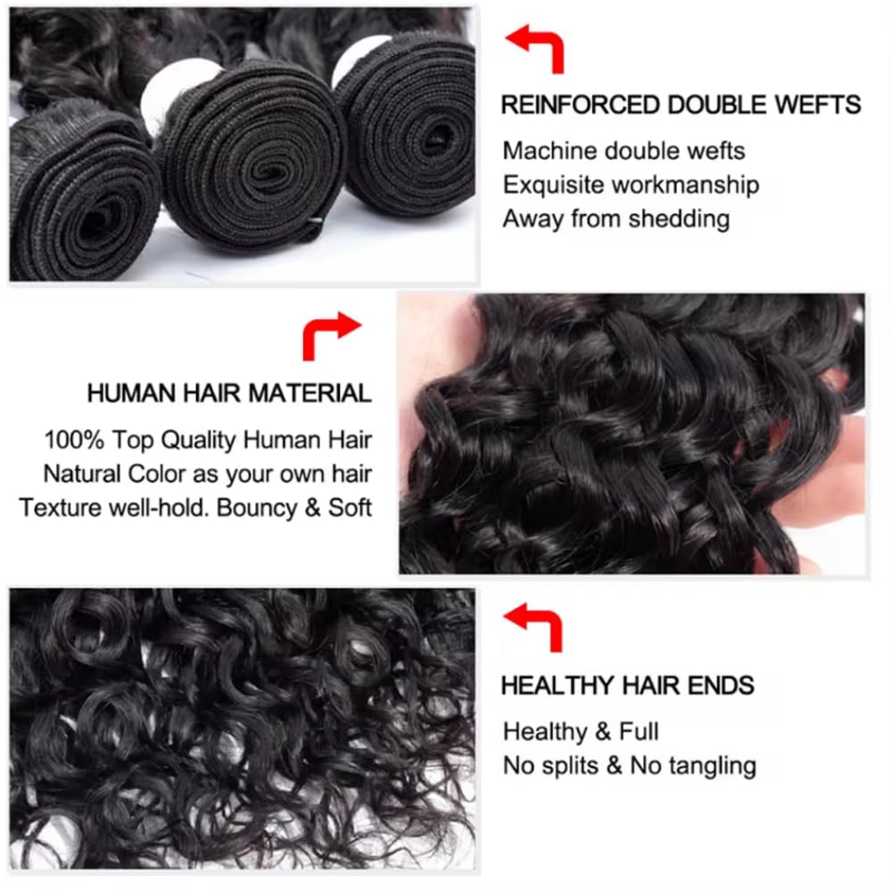 huarisi Water Wave Bundles Human Hair 16 Inch 100% Unprocessed Brazilian Hair Bundles Water Curly Remy Hair Weft Human Hair 1 Bu