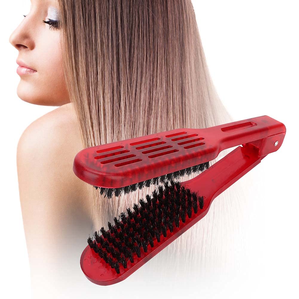 Double Sided Brush, Hair Straightening Comb Tool Splint VShape Tools For Home Barber Shop[Red]