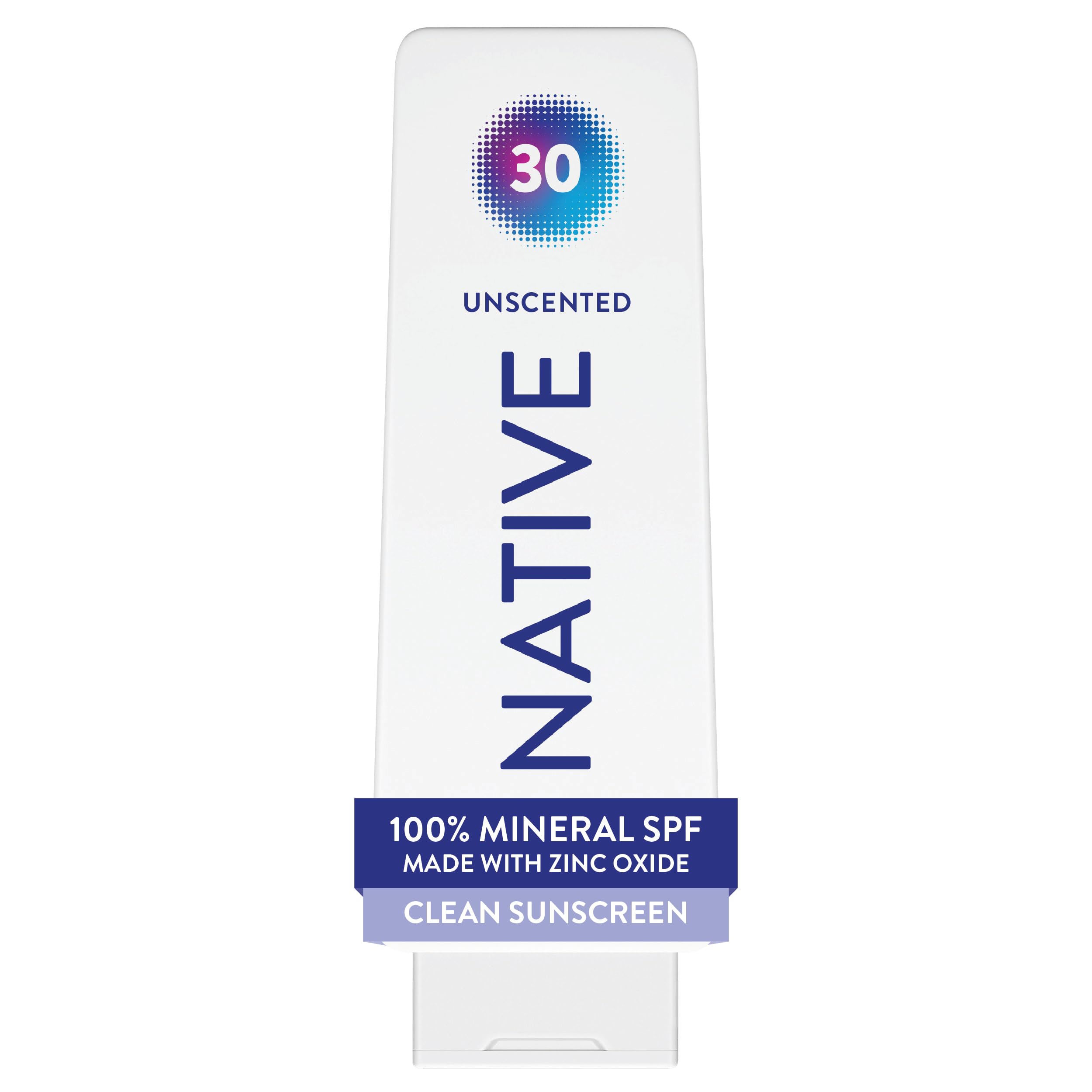 Native Mineral Sunscreen Lotion SPF 30, Unscented, with 100% Mineral Zinc Oxide for Face & Body, Hawaii Compliant, Vegan, No Whi