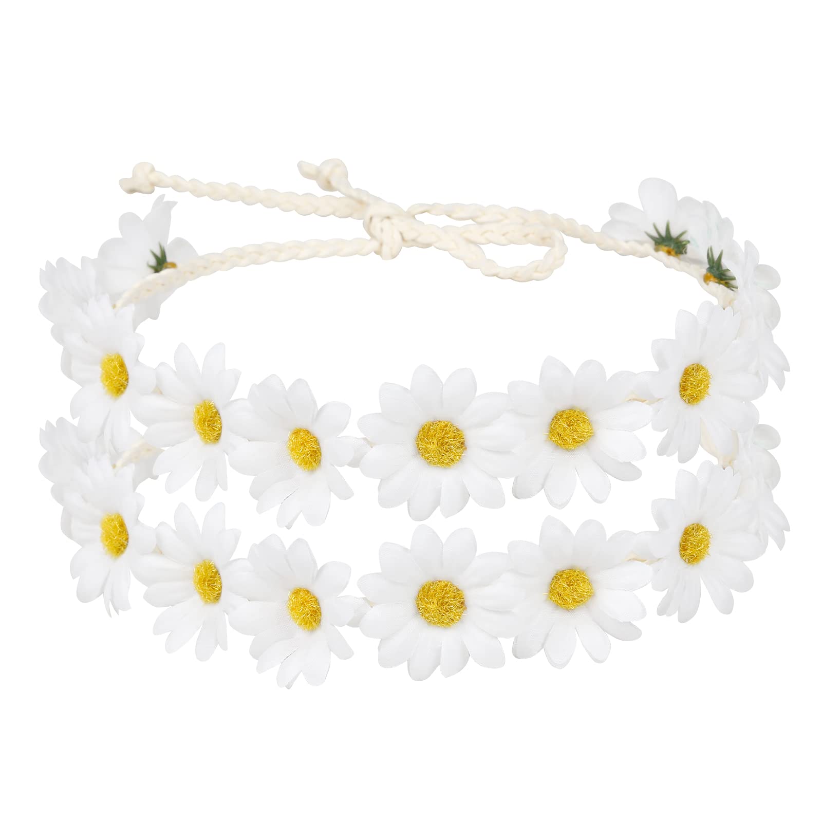 WOVOWOVO 2 Packs Daisy Flower Crown Headbands For Women Baby Girl, Sunflower Hippie Hair Accessories Fall Floral Crowns Hair Ban
